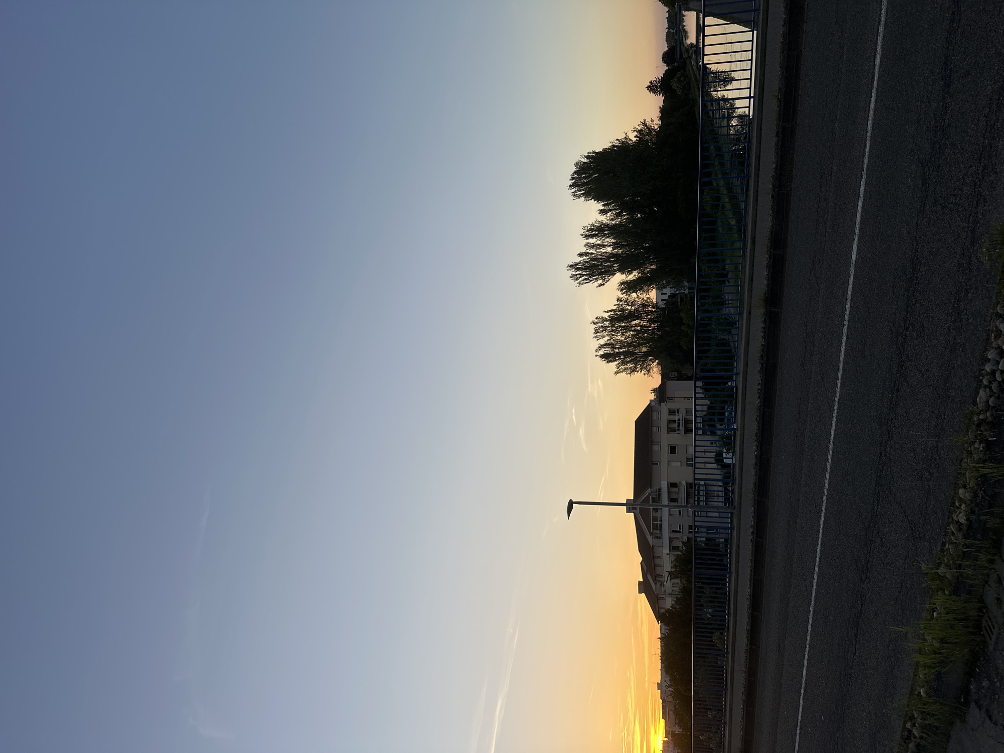 Sunset photographed along roadway in Bischheim, France