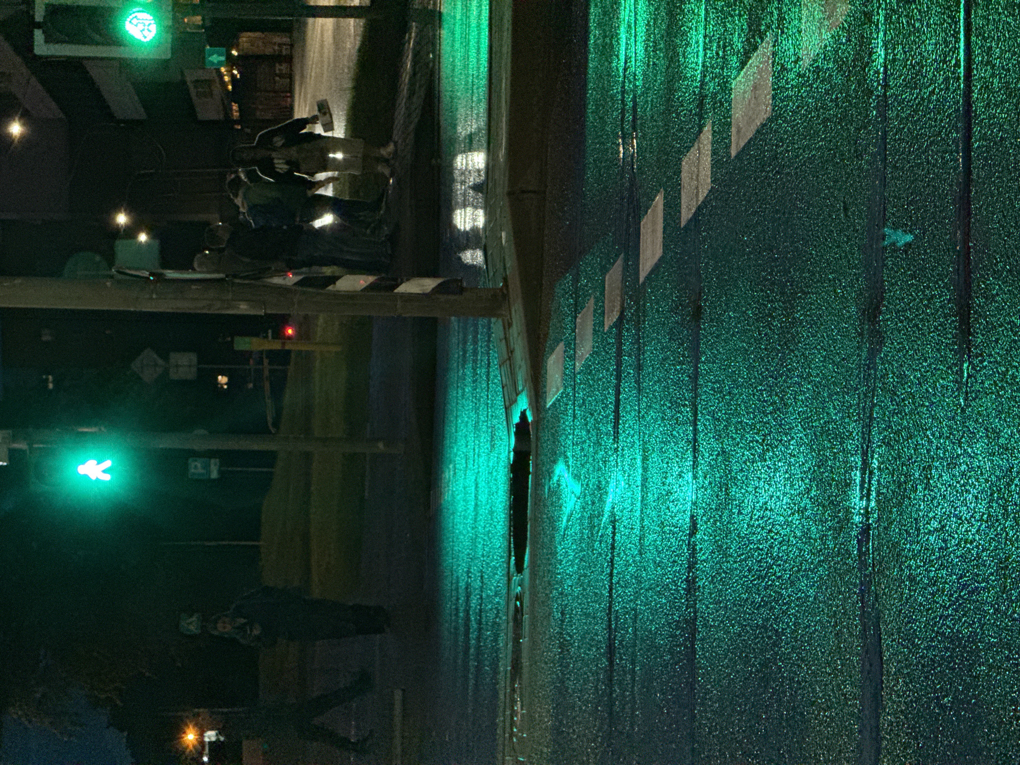 Minsk streets after dark, wet pavement and neon signage