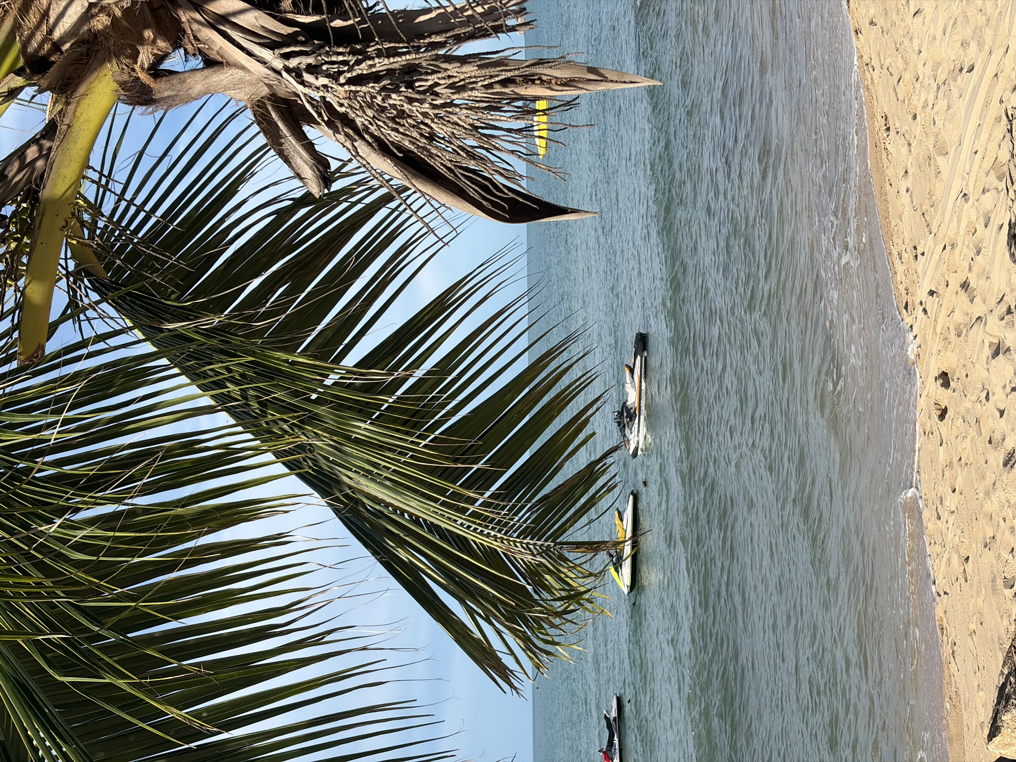 Mae Nam beach morning: shoreline, jet skis, a horse, and local surroundings