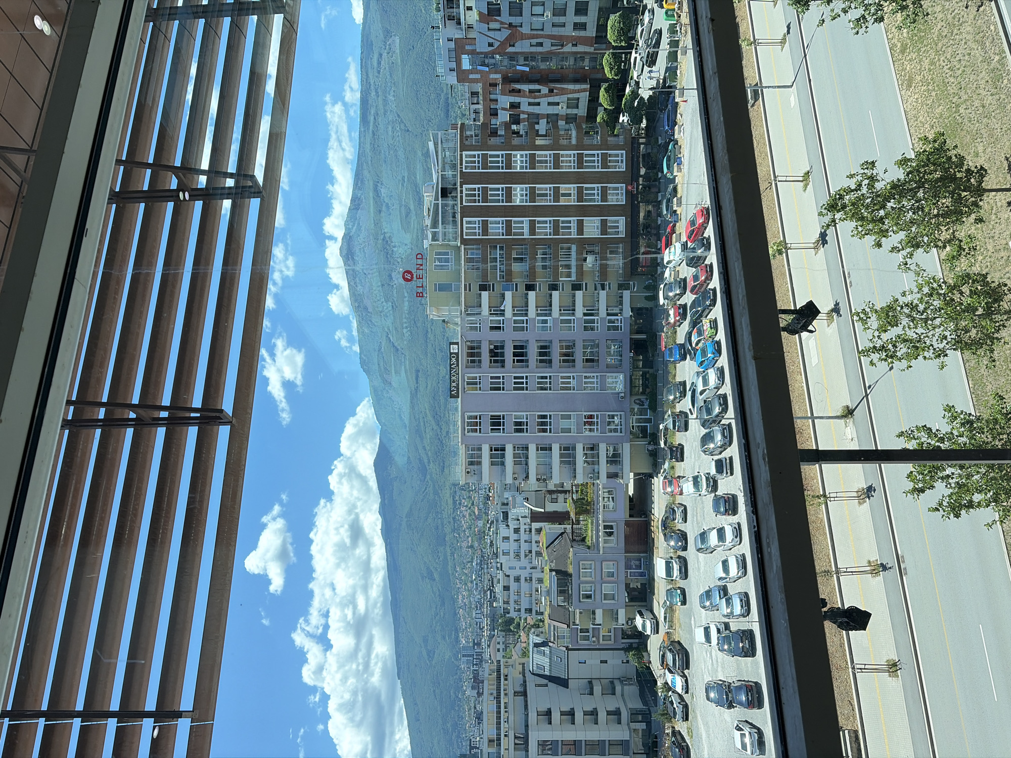 Morning at a Sofia shopping mall, with city views and one renovation in progress.