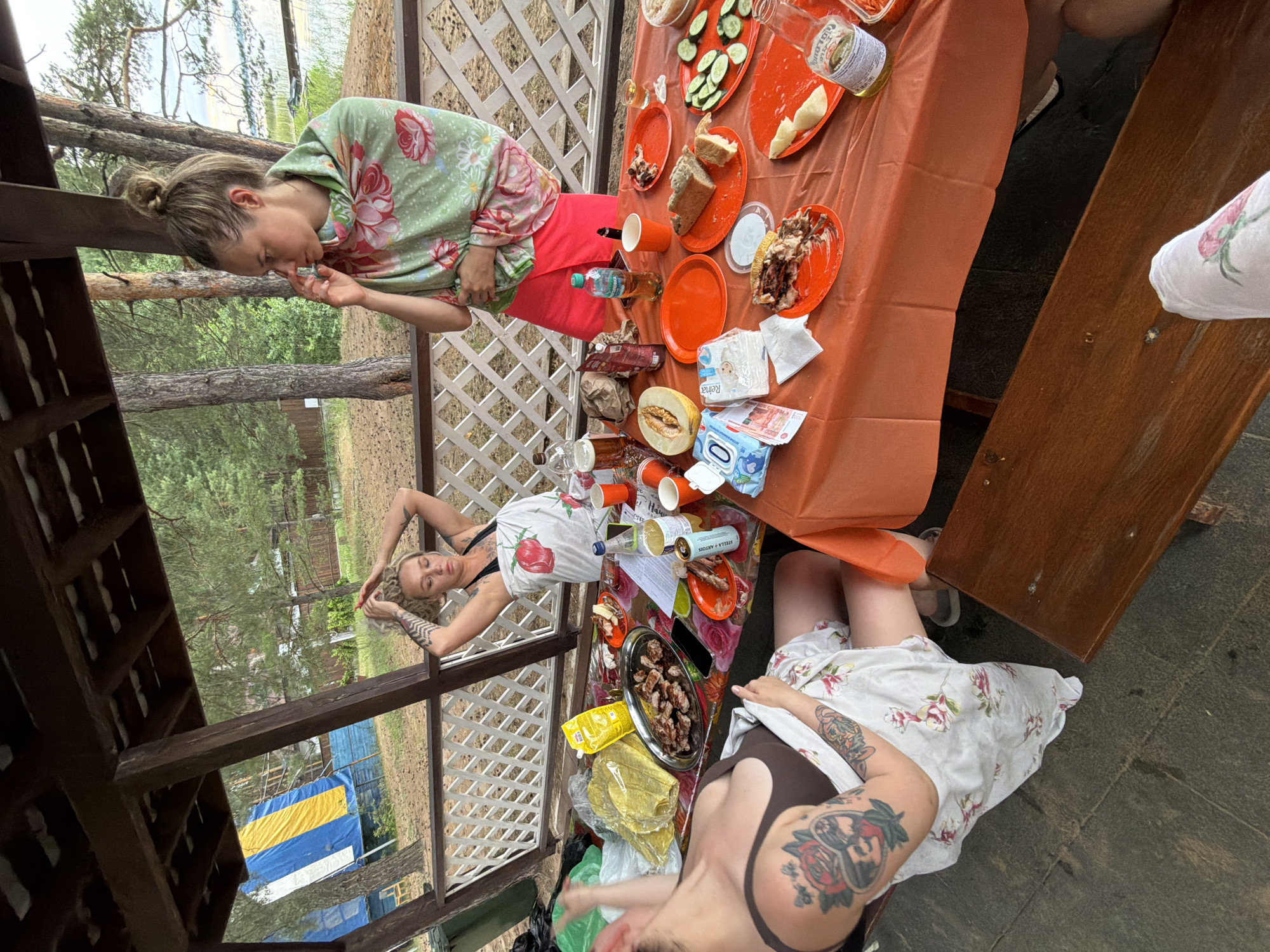 Summer hangout on a wooden deck in Chaykovsky, Russia