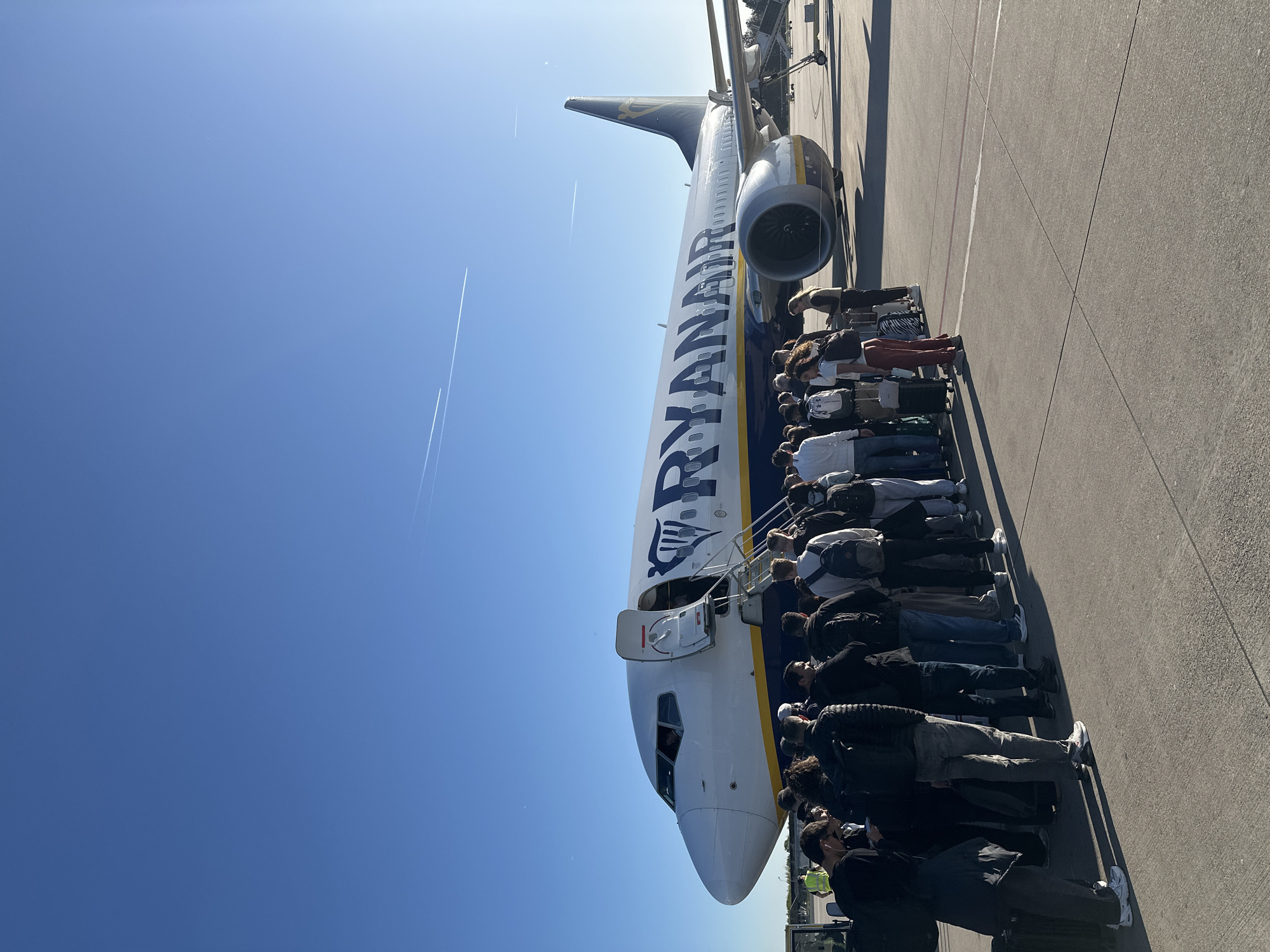 Passengers board Ryanair flight at Weeze Airport, Germany