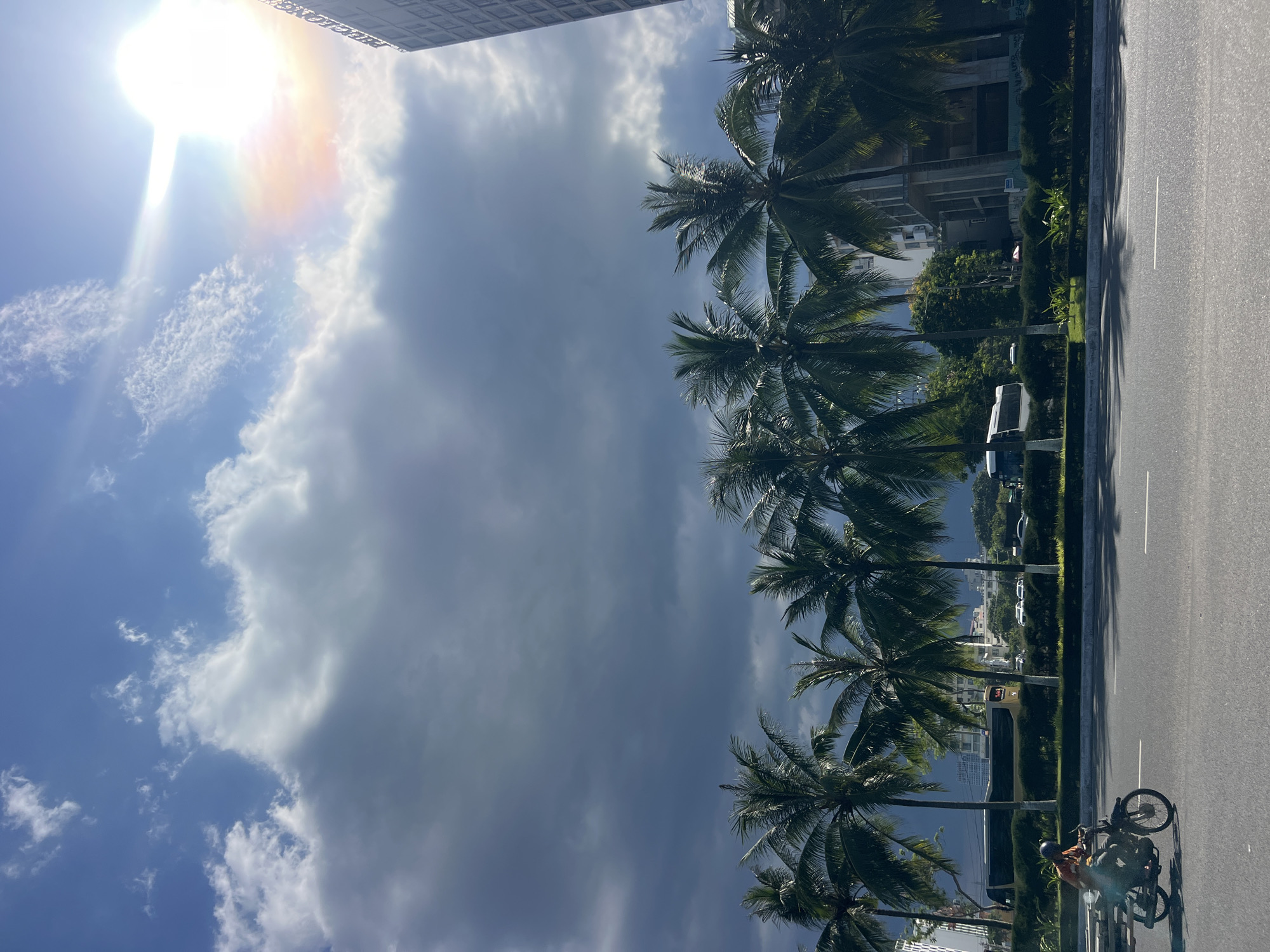 Tropical beachfront development with construction, promenades, and water activities