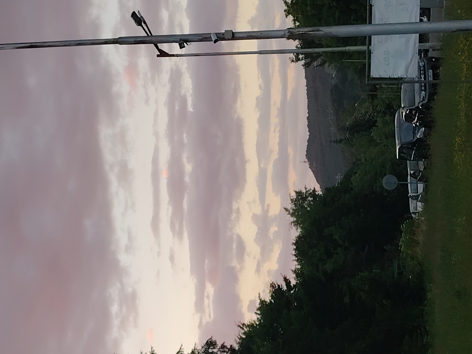 Dusk sky over Gabrovo, Bulgaria with street infrastructure in view