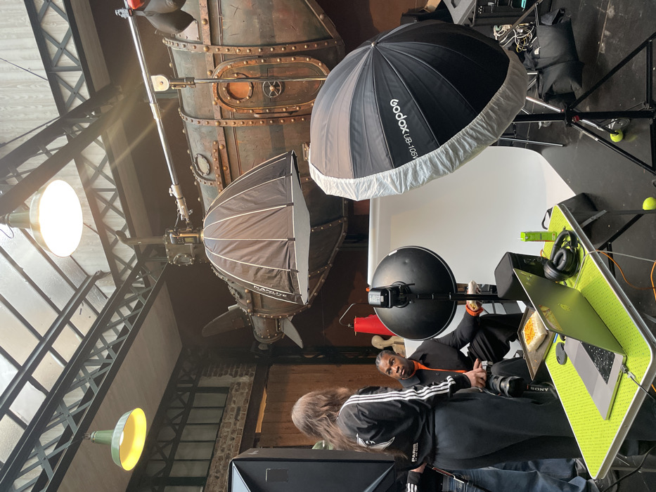 Fashion photo shoot underway at Paris industrial studio