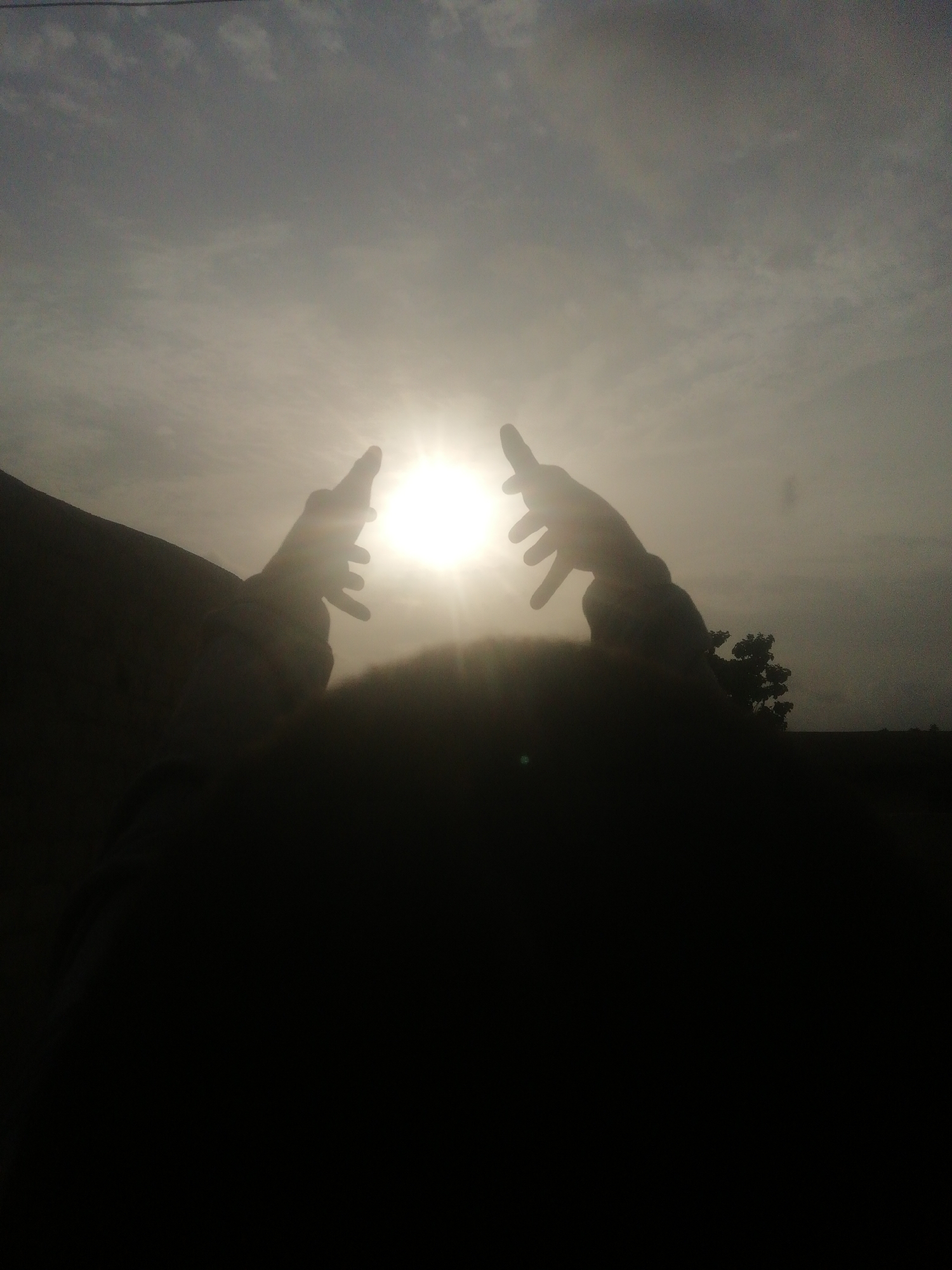 Morning silhouettes: arms raised skyward, figure resting below
