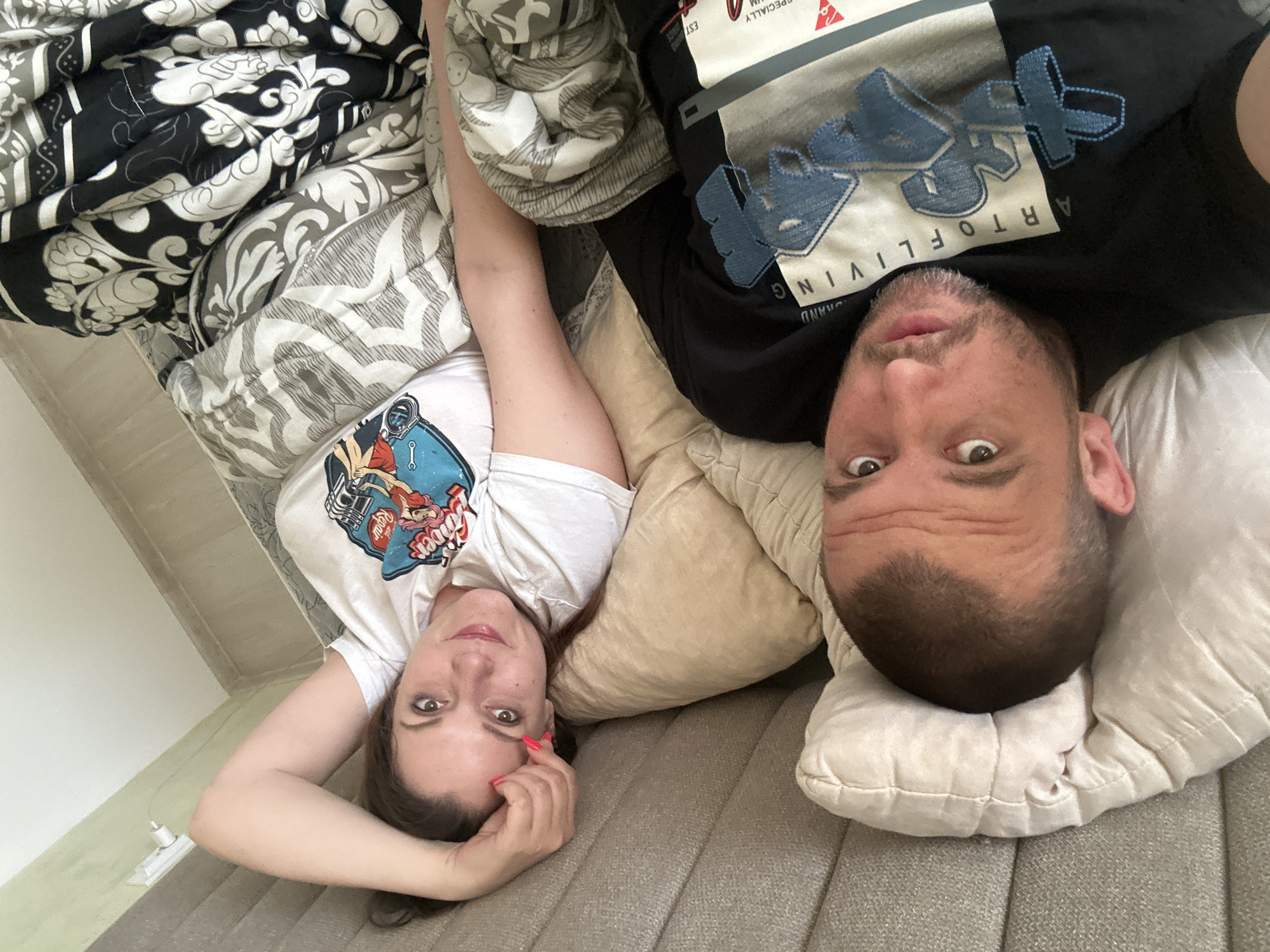 Couple resting together in Sofia residential setting