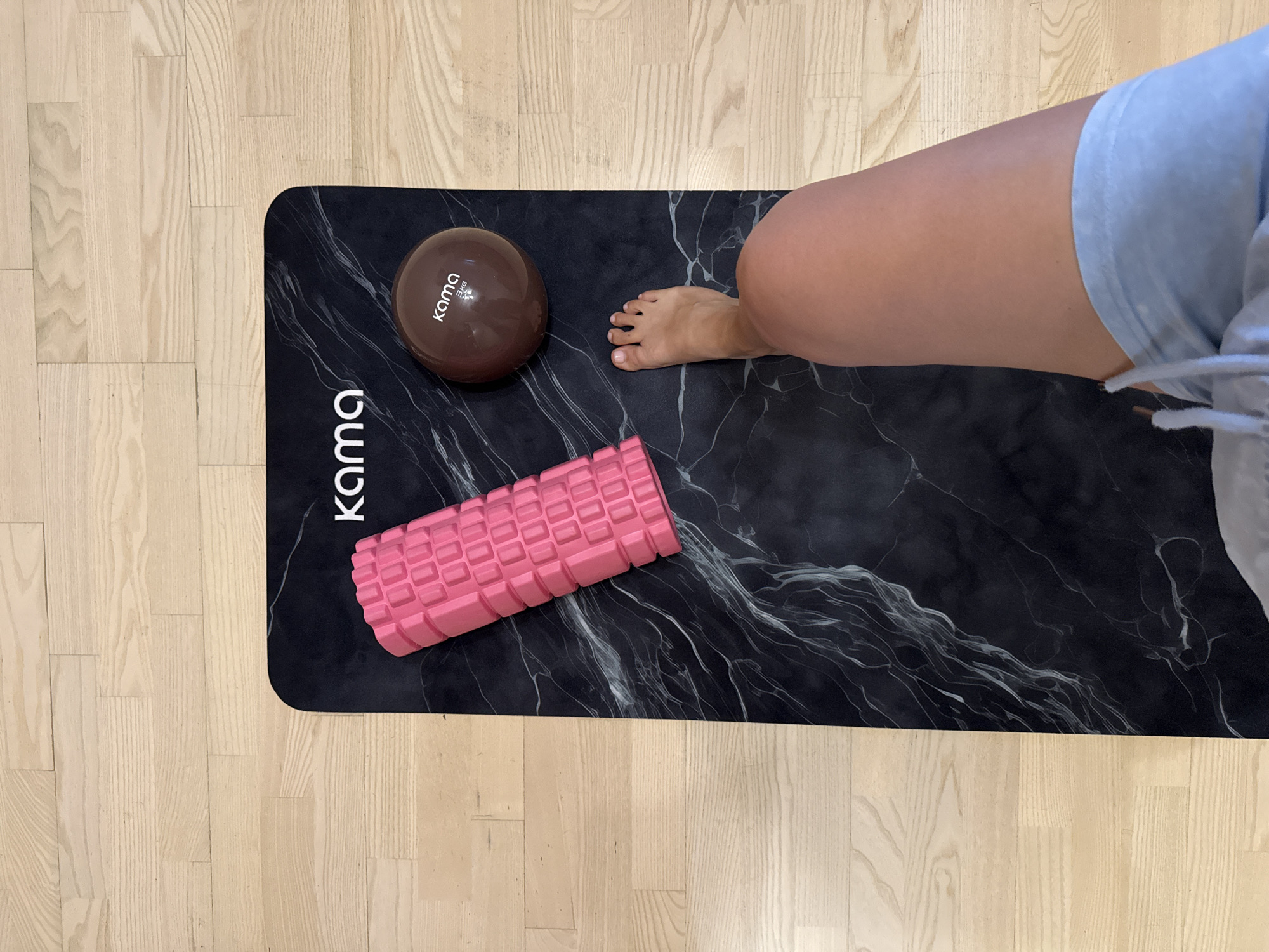Indoor fitness routine with foam rolling and stretching exercises
