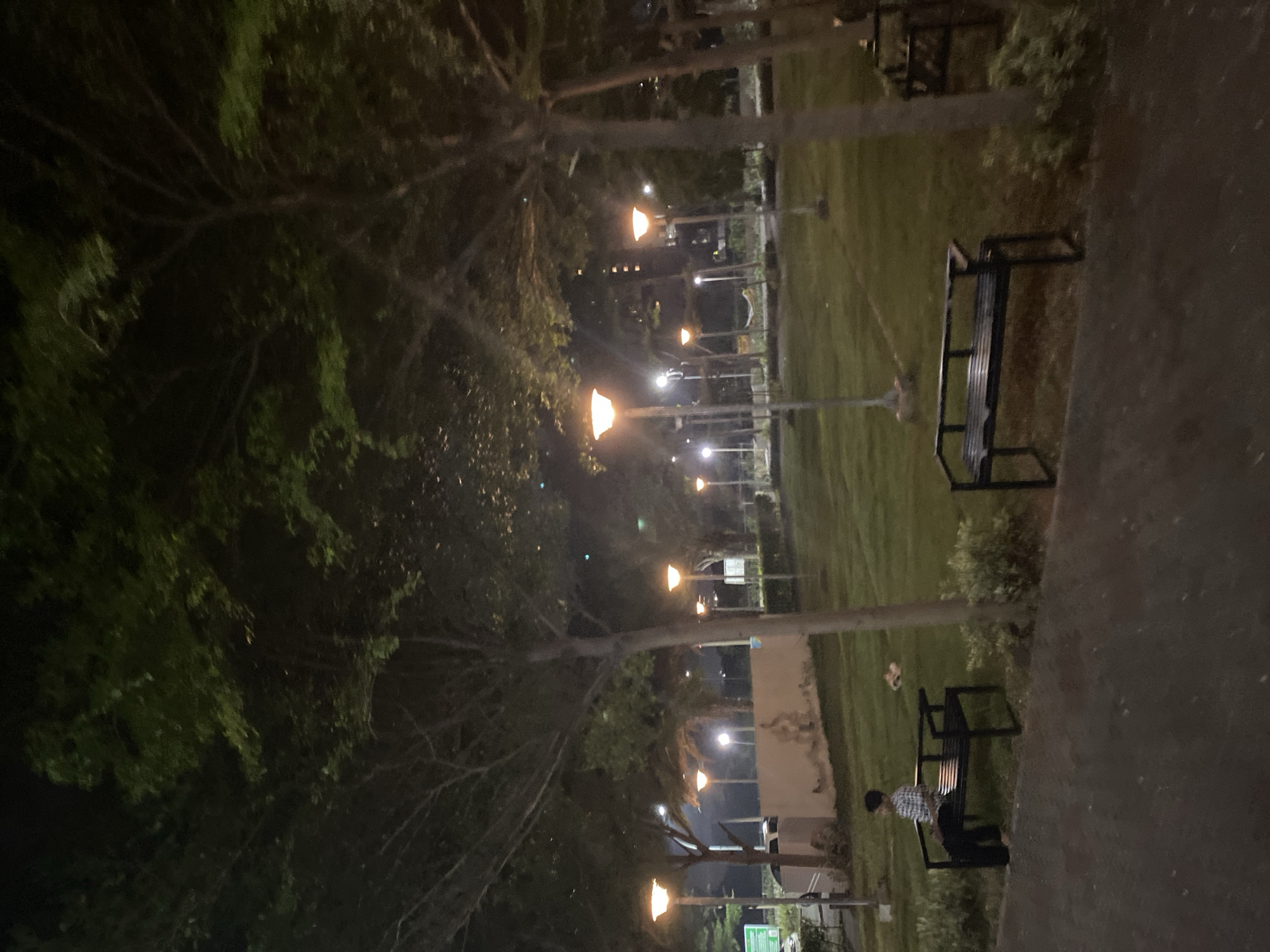 Nighttime park and mosque exterior in East Jakarta