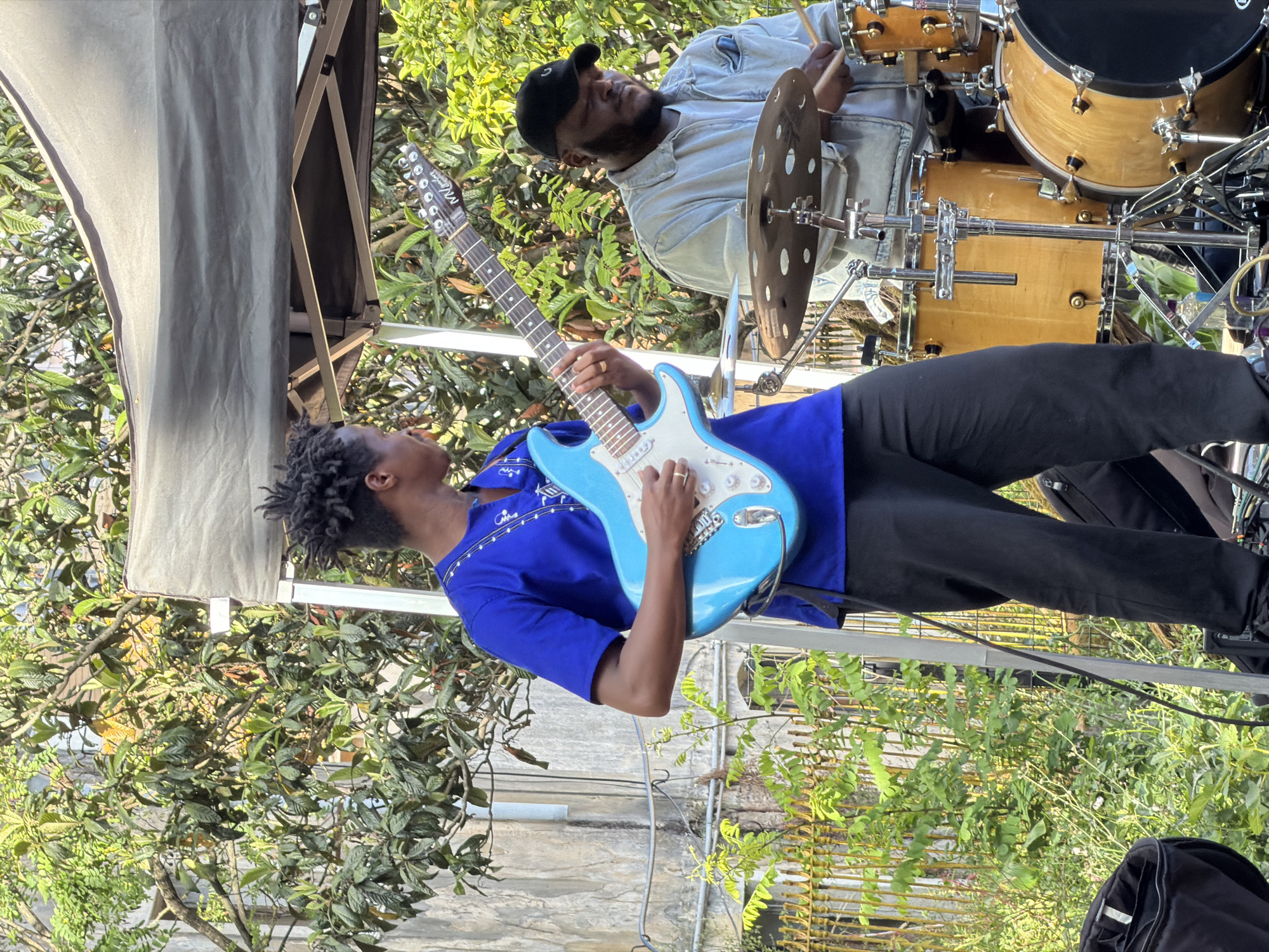 Street band performs outdoor concert in Lisbon public space