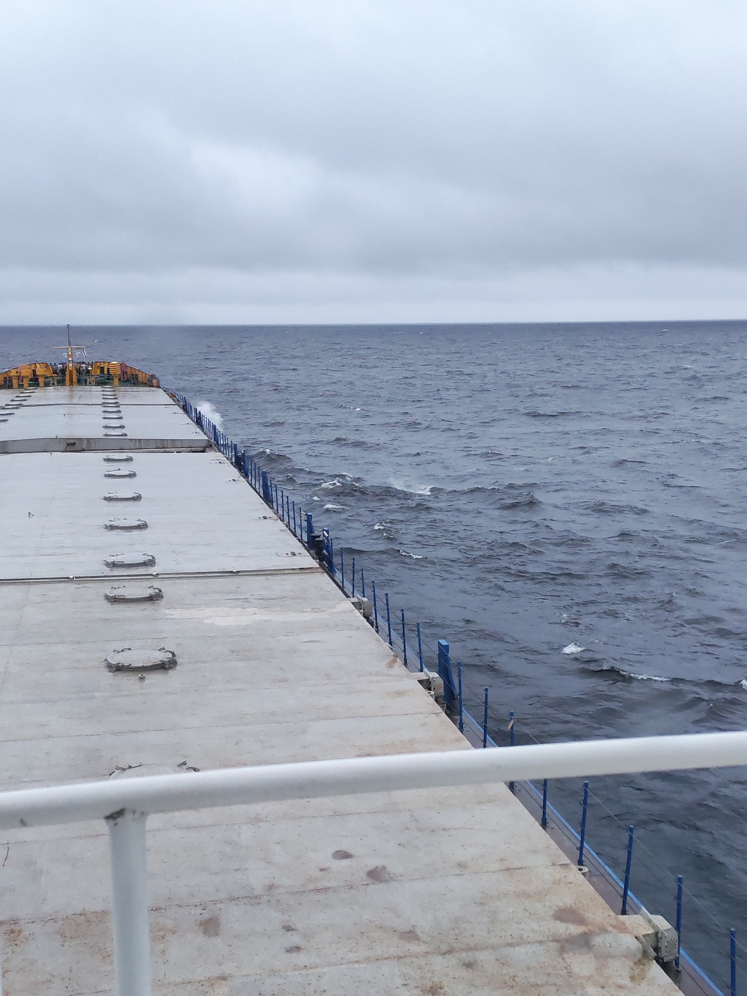 Vessel navigates choppy waters near Ozernoe Ust'e under overcast skies