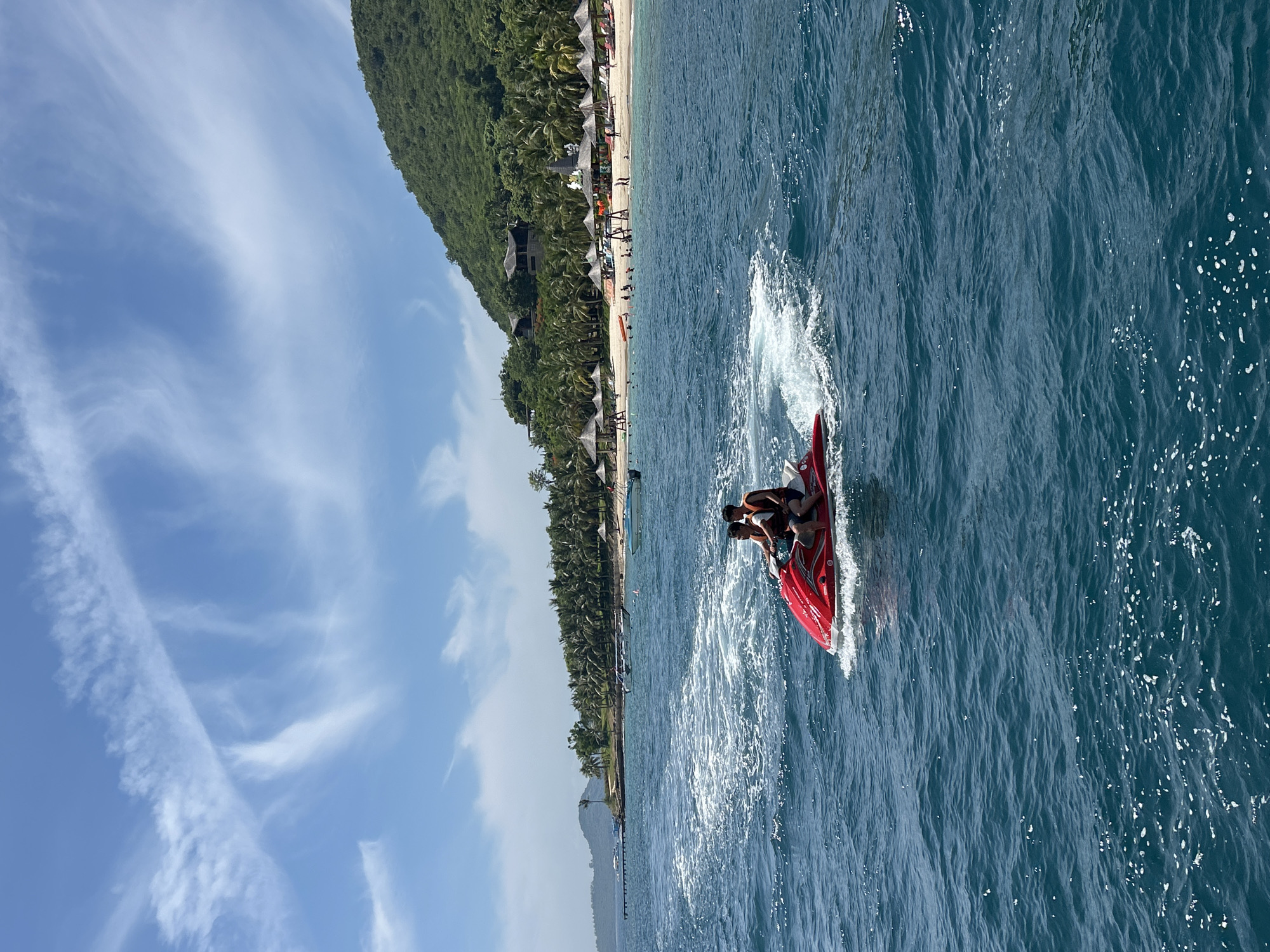 Nha Trang coastline from the water, jet ski in motion
