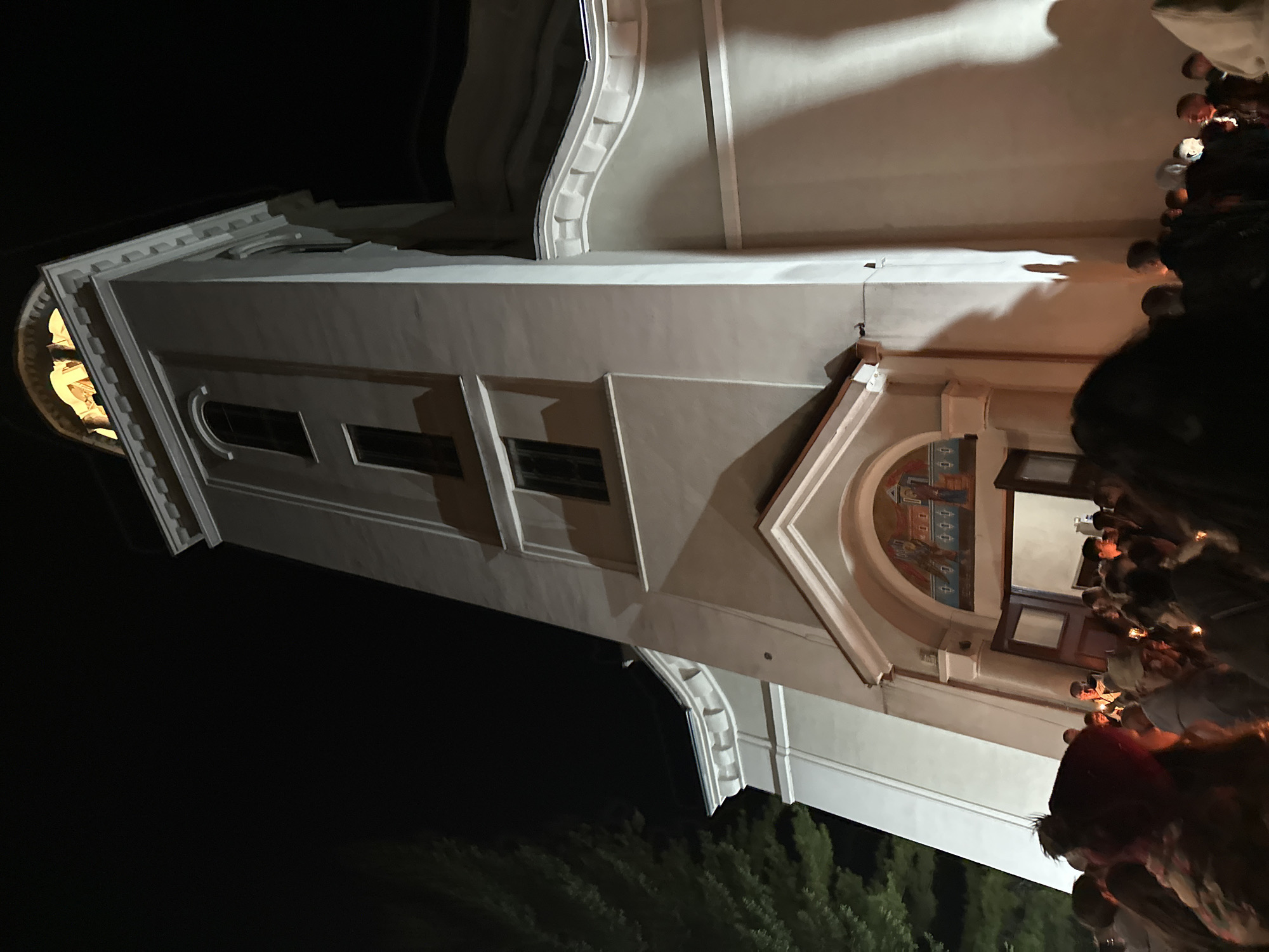 Church tower documented at night in Razlog, Bulgaria