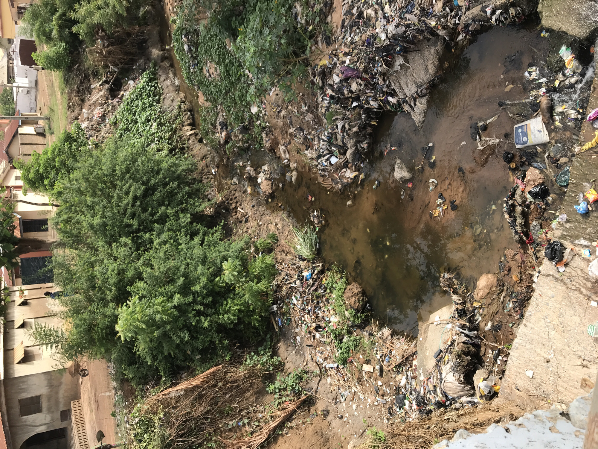 Polluted waterway choked with debris observed in Ilorin, Nigeria