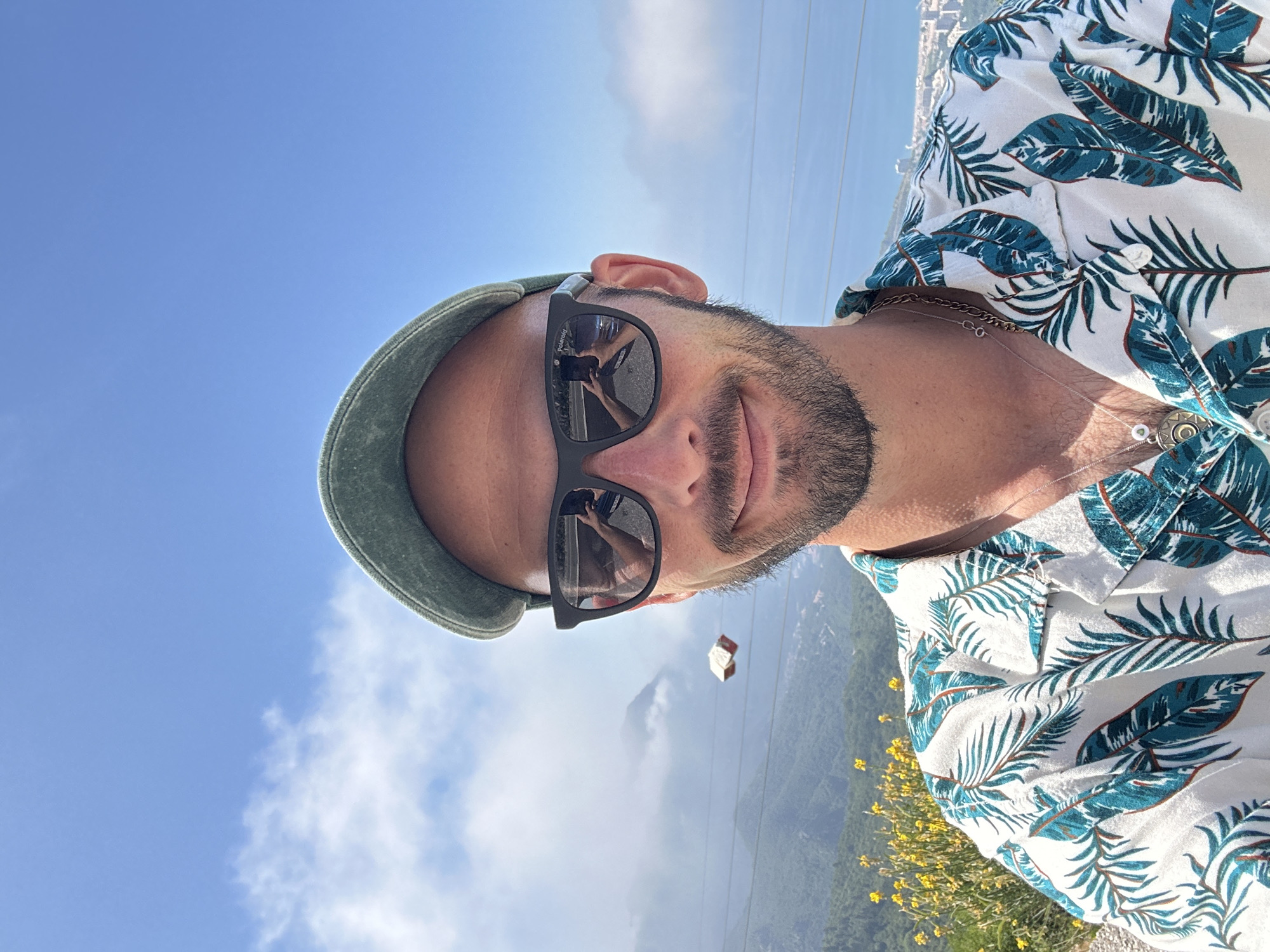 Tourist captures selfies overlooking Adriatic coast in Montenegro