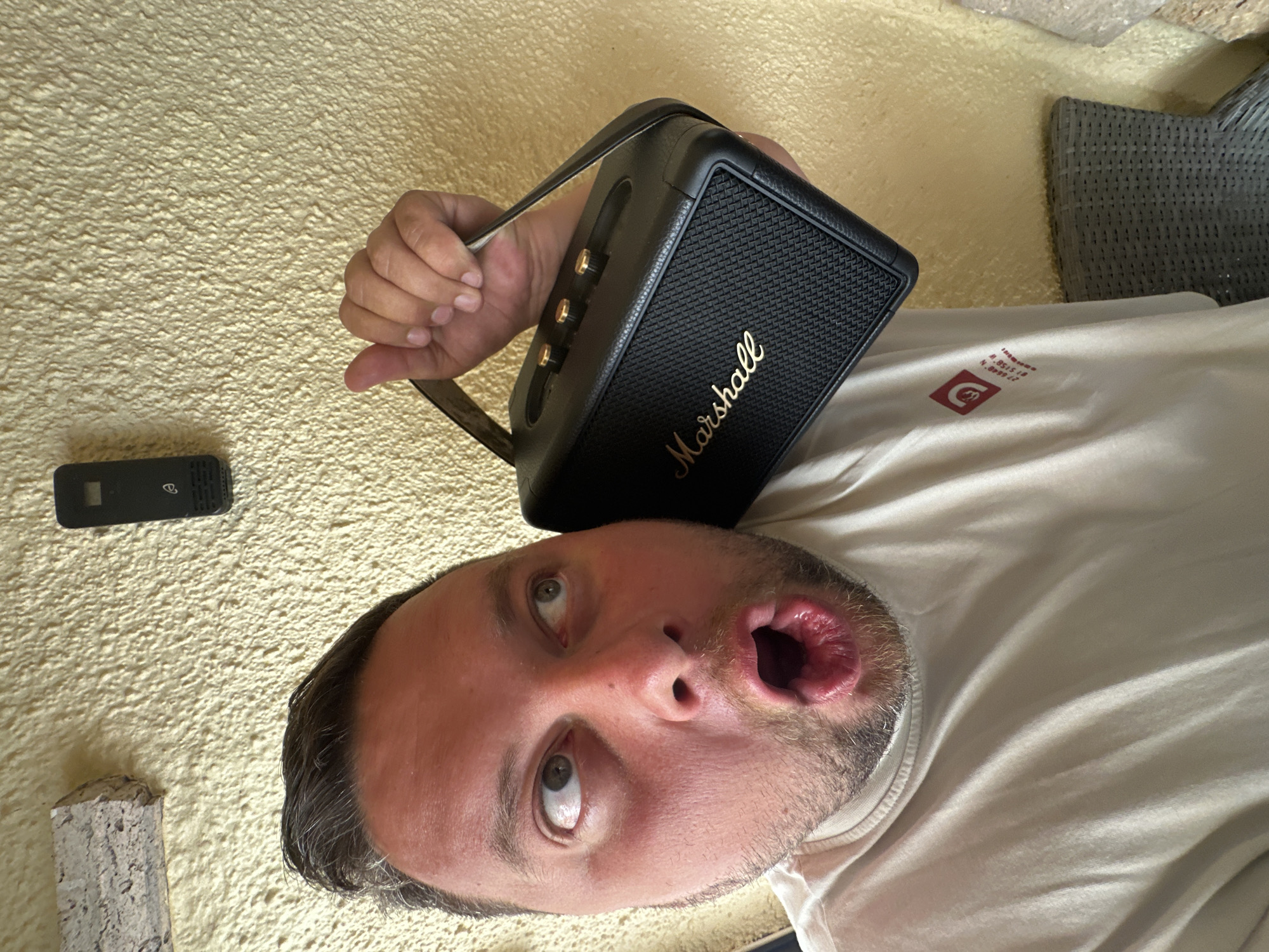 Man documents music challenge with speaker selfies in Spanish coastal town