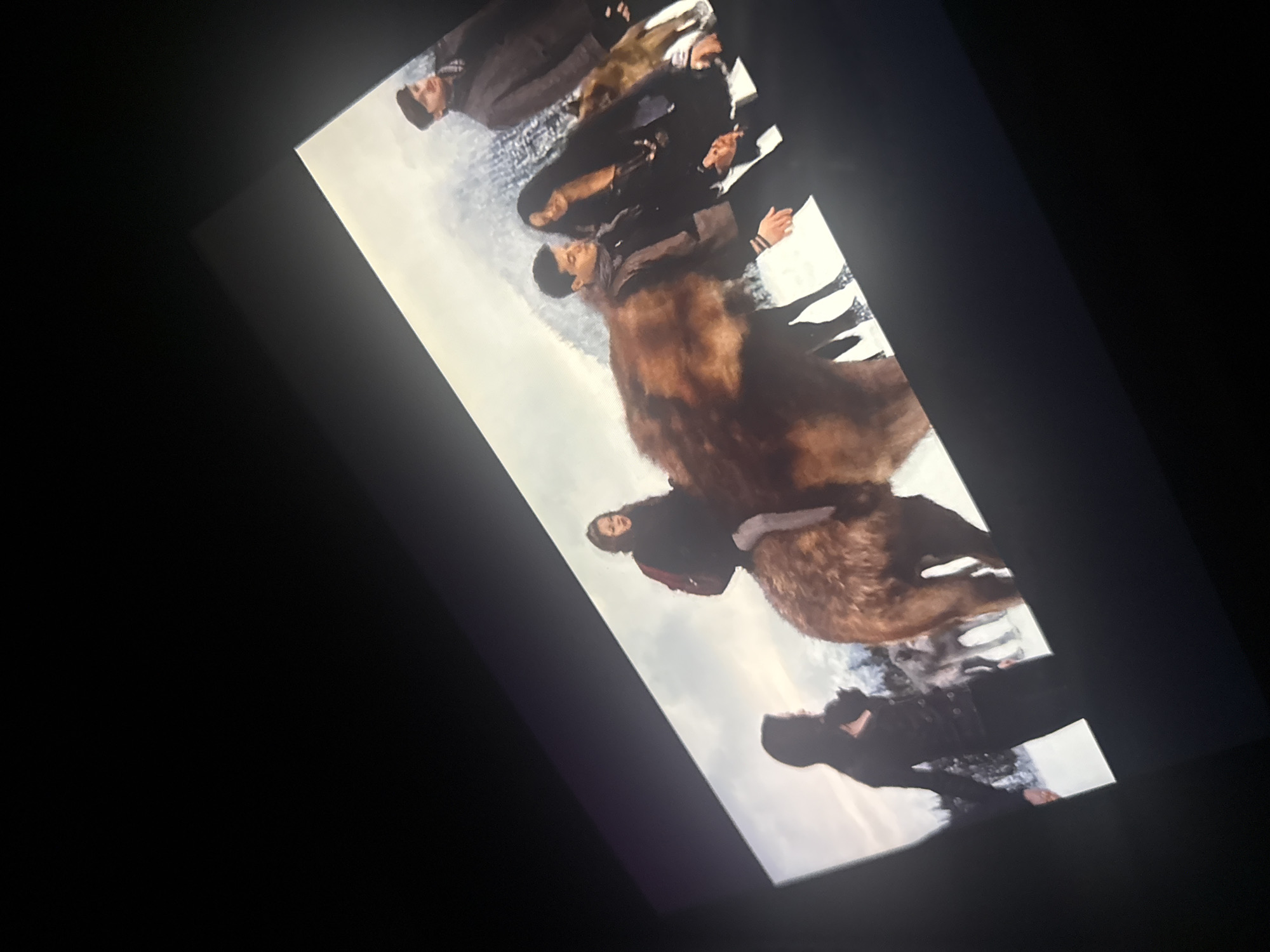 Movie scenes displayed on screens in San Cristóbal, Mexico