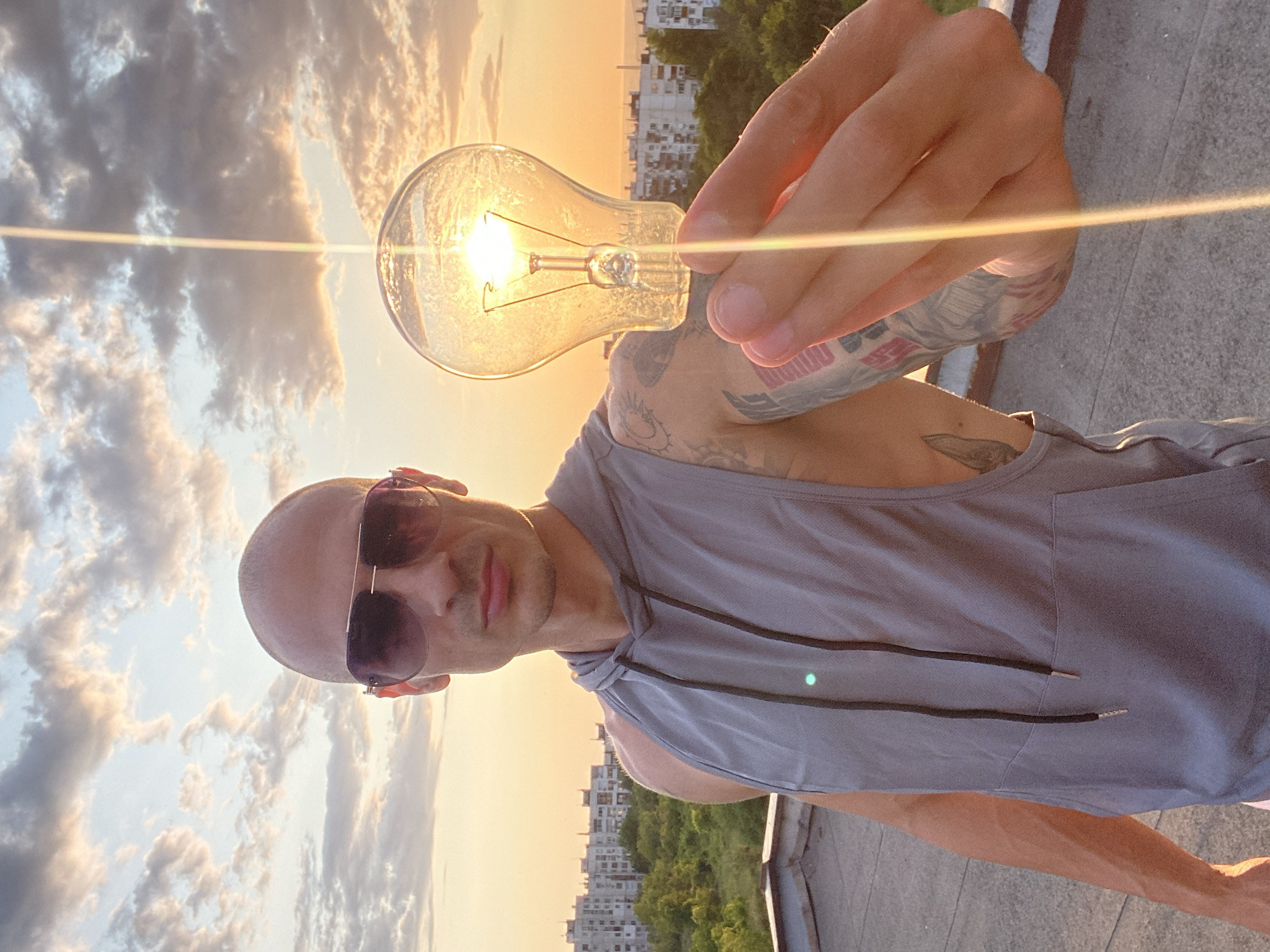 Rooftop sunset session over Pleven's skyline.
