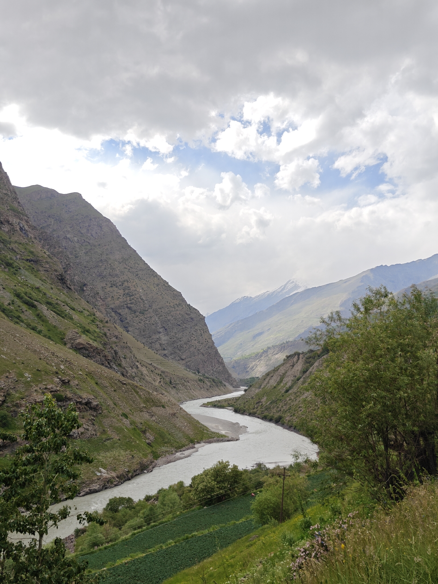 Milky river carves through rugged valley near Tandi, India