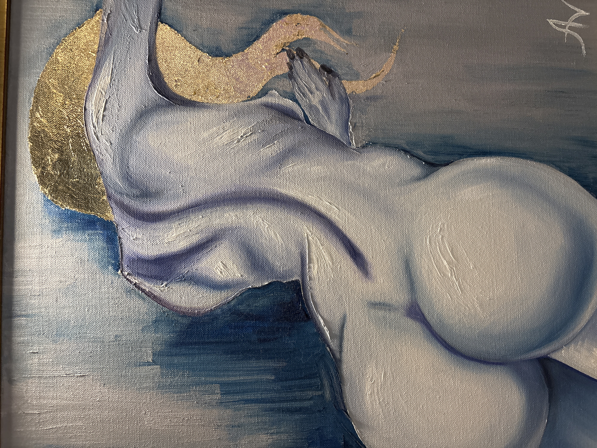 Art collection featuring nude paintings and abstract eyes documented