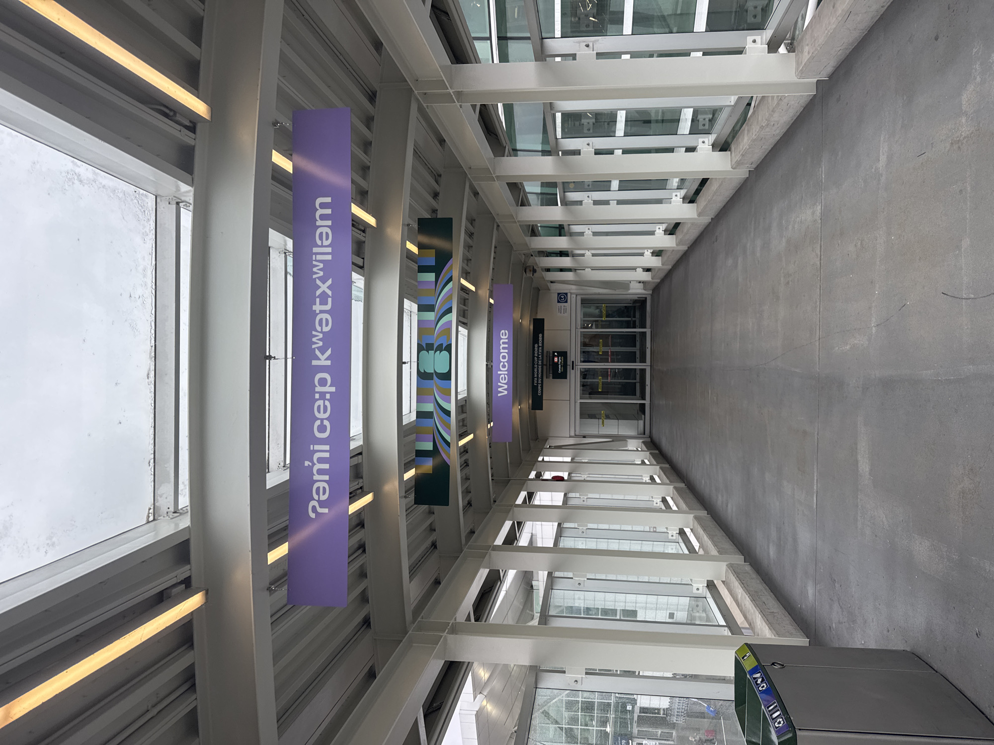 YVR airport on a grey day, FIFA Fan Fest banners up