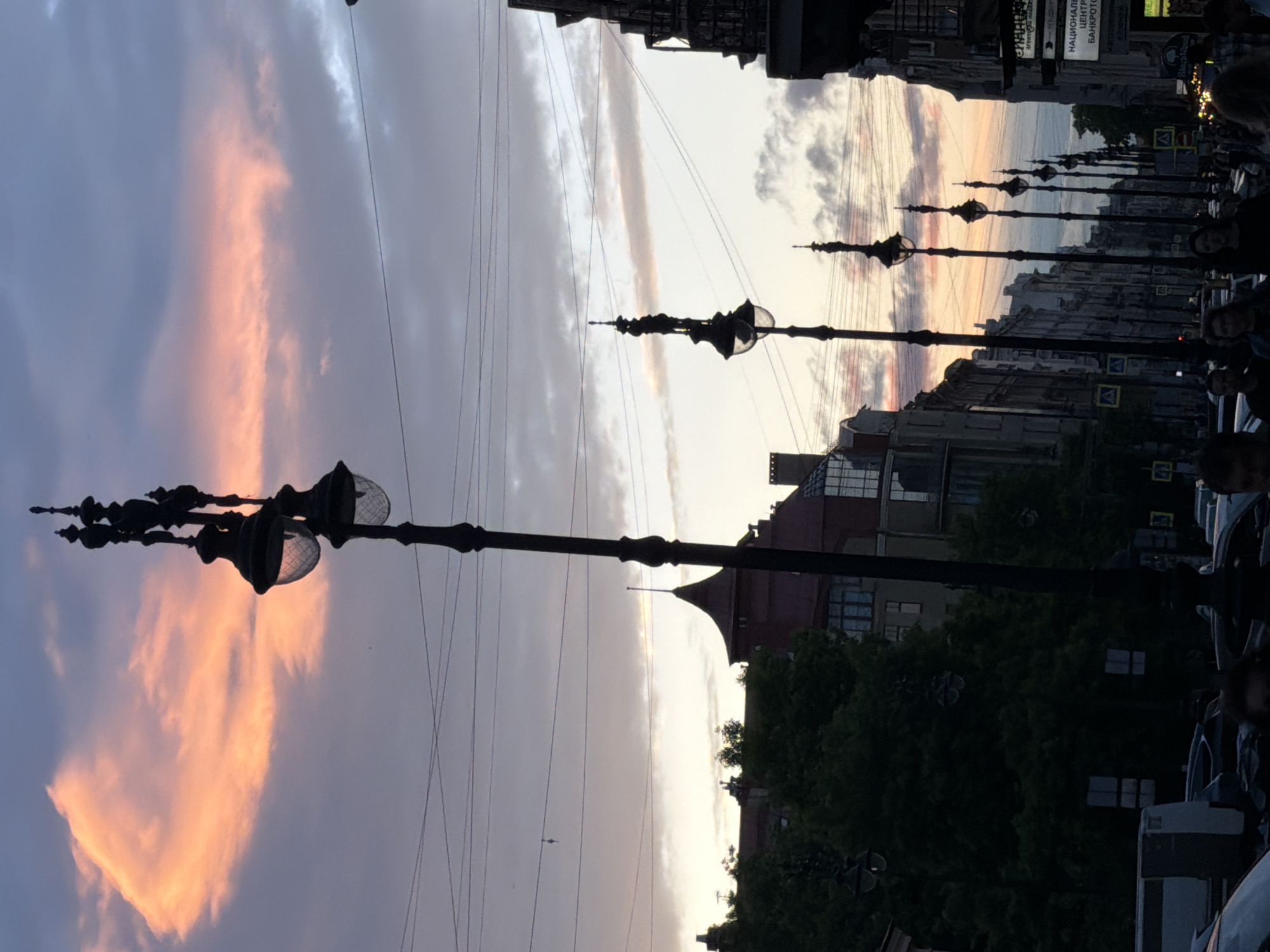 Sunset colors paint sky over Nevsky Prospect in Saint Petersburg