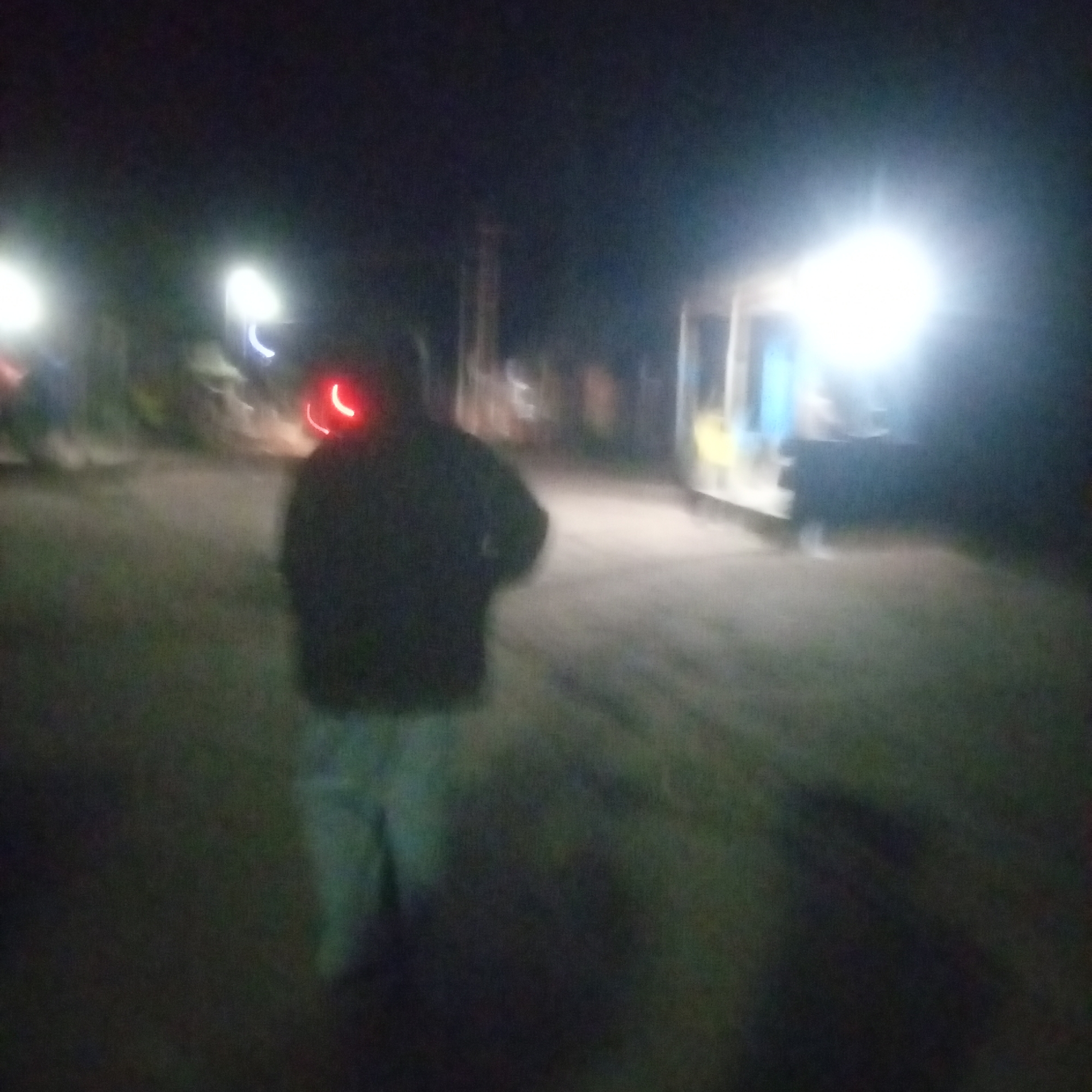 Blurry nighttime street scenes with people and scattered lighting