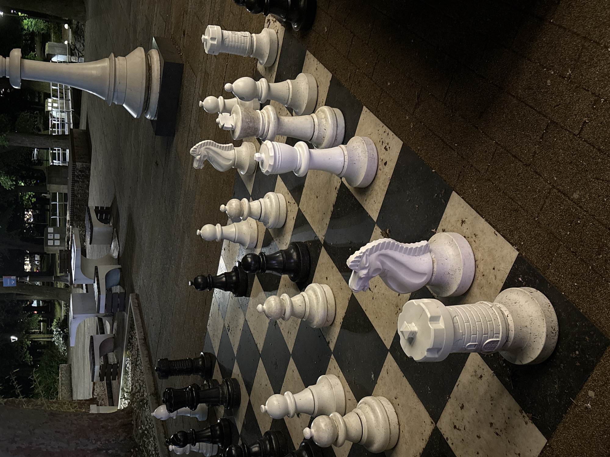 Evening stroll captures chess, arcade games, lit steps in Serbian spa town
