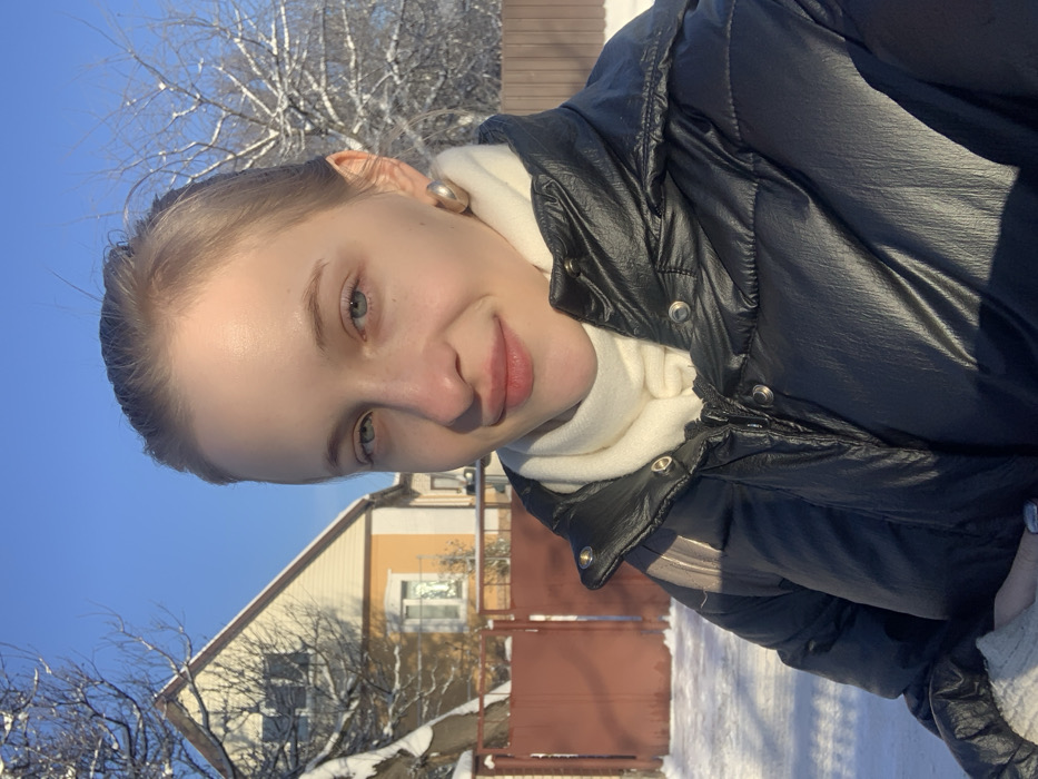 Woman takes winter selfie in Bohuslav, Ukraine