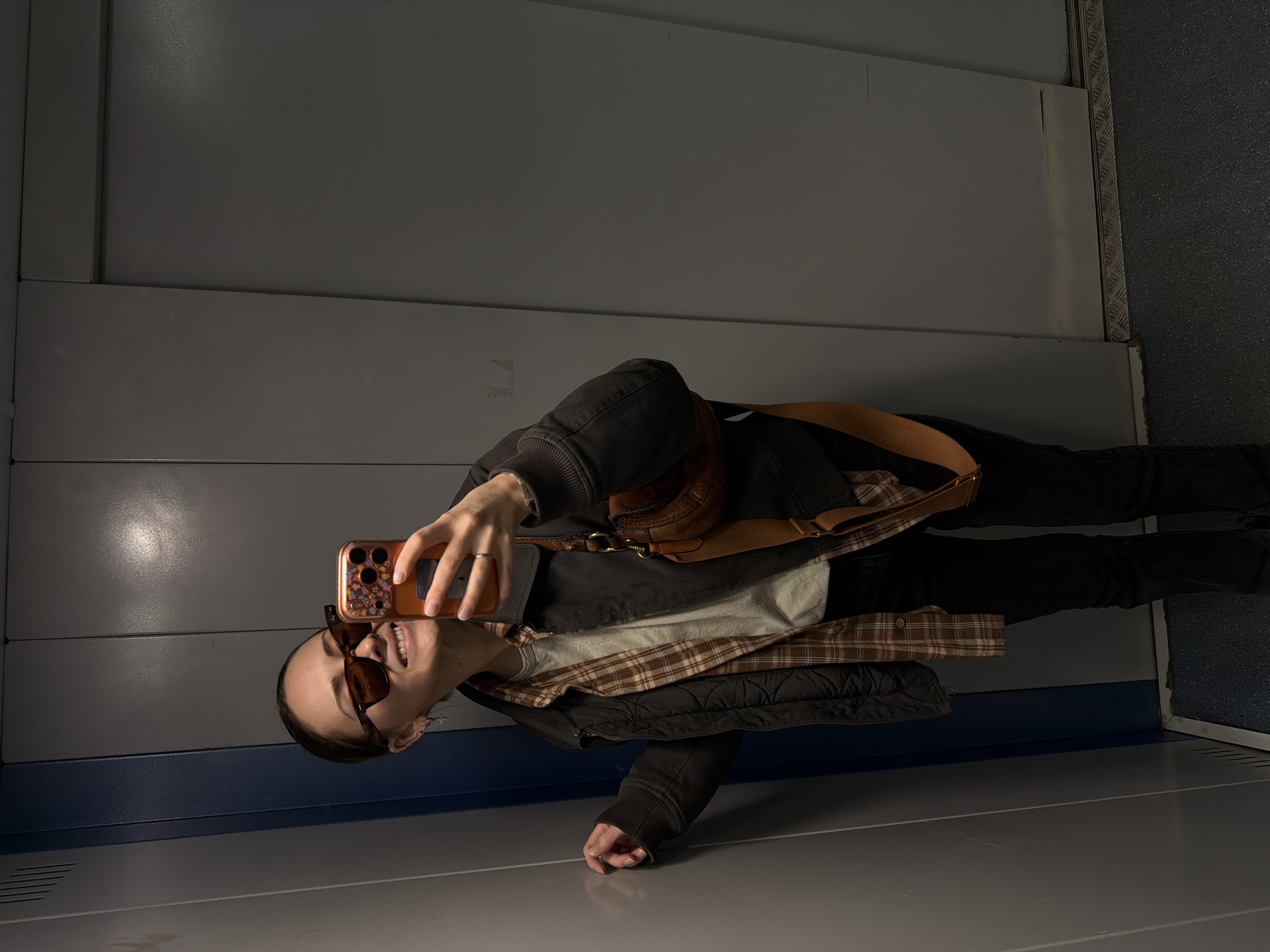Woman takes elevator selfie in Khimki, Russia