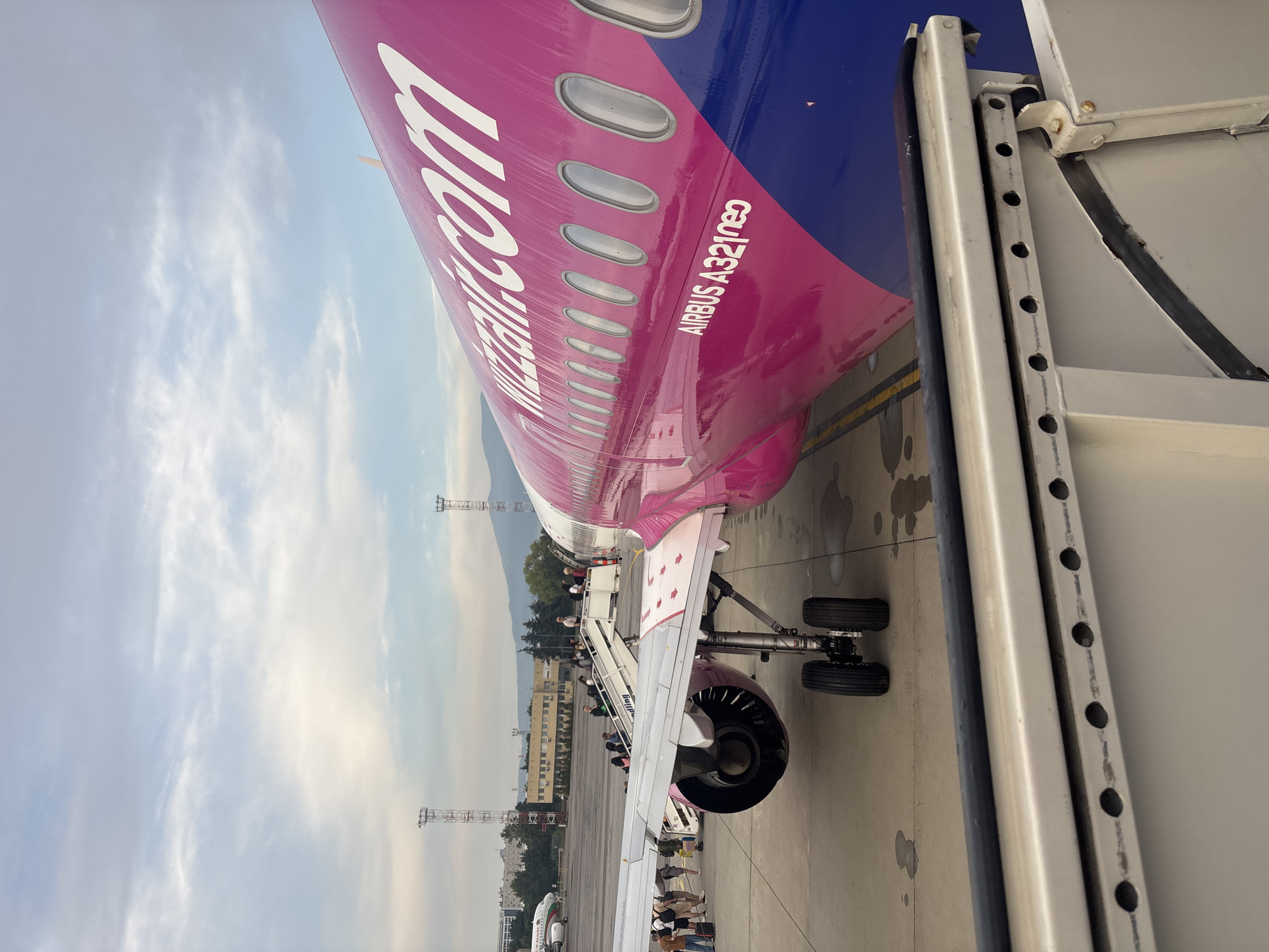 Boarding and departure on a Wizz Air flight out of Sofia
