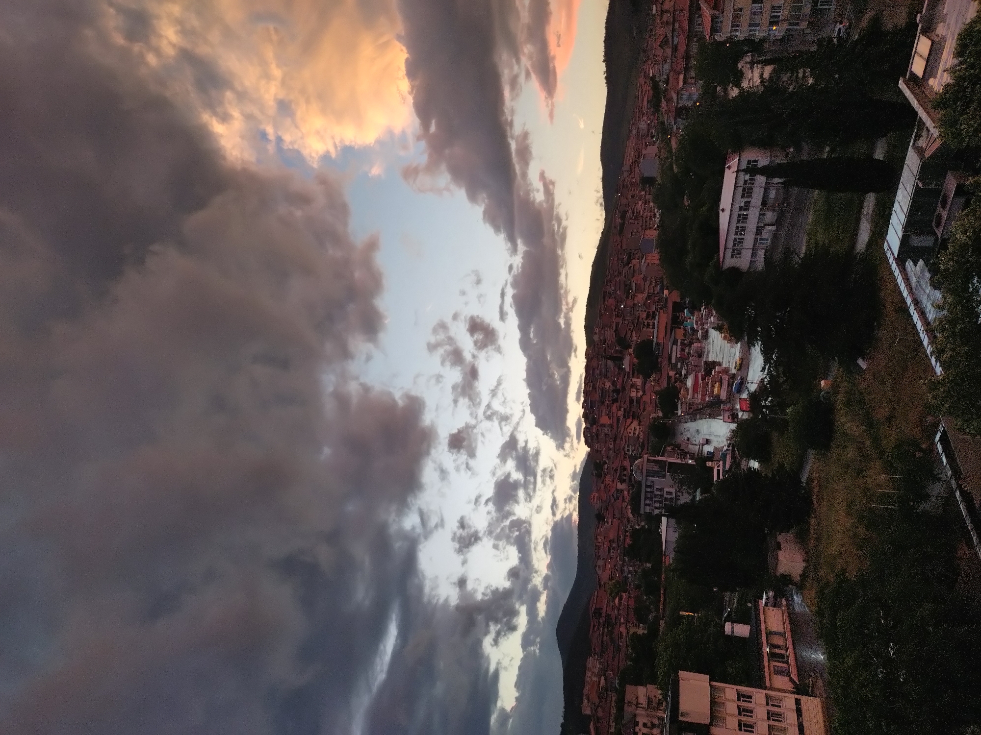 Dramatic sunset illuminates Stara Zagora skyline in Bulgaria