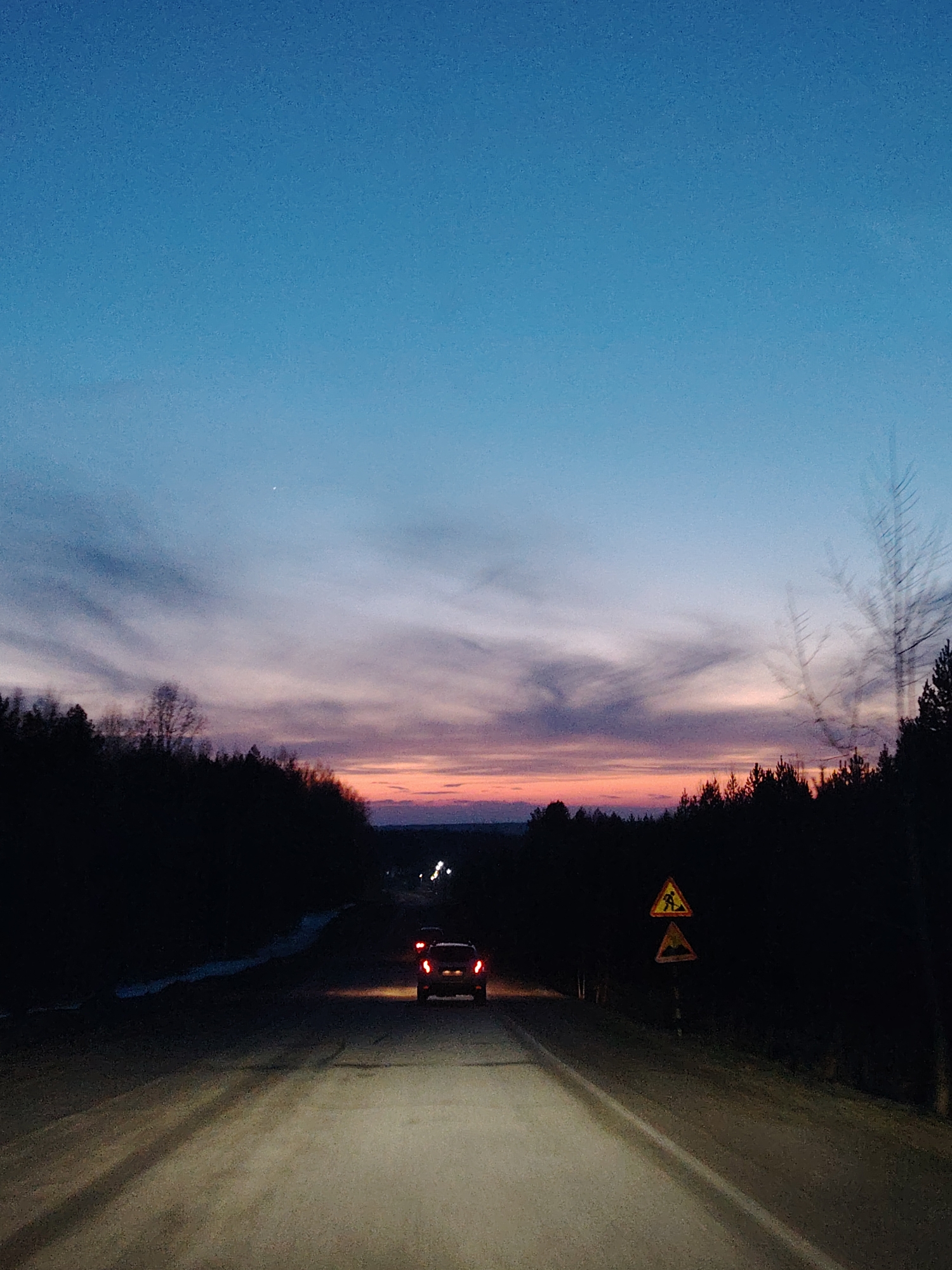 Evening travel documented on rural Russian roads near Markovo
