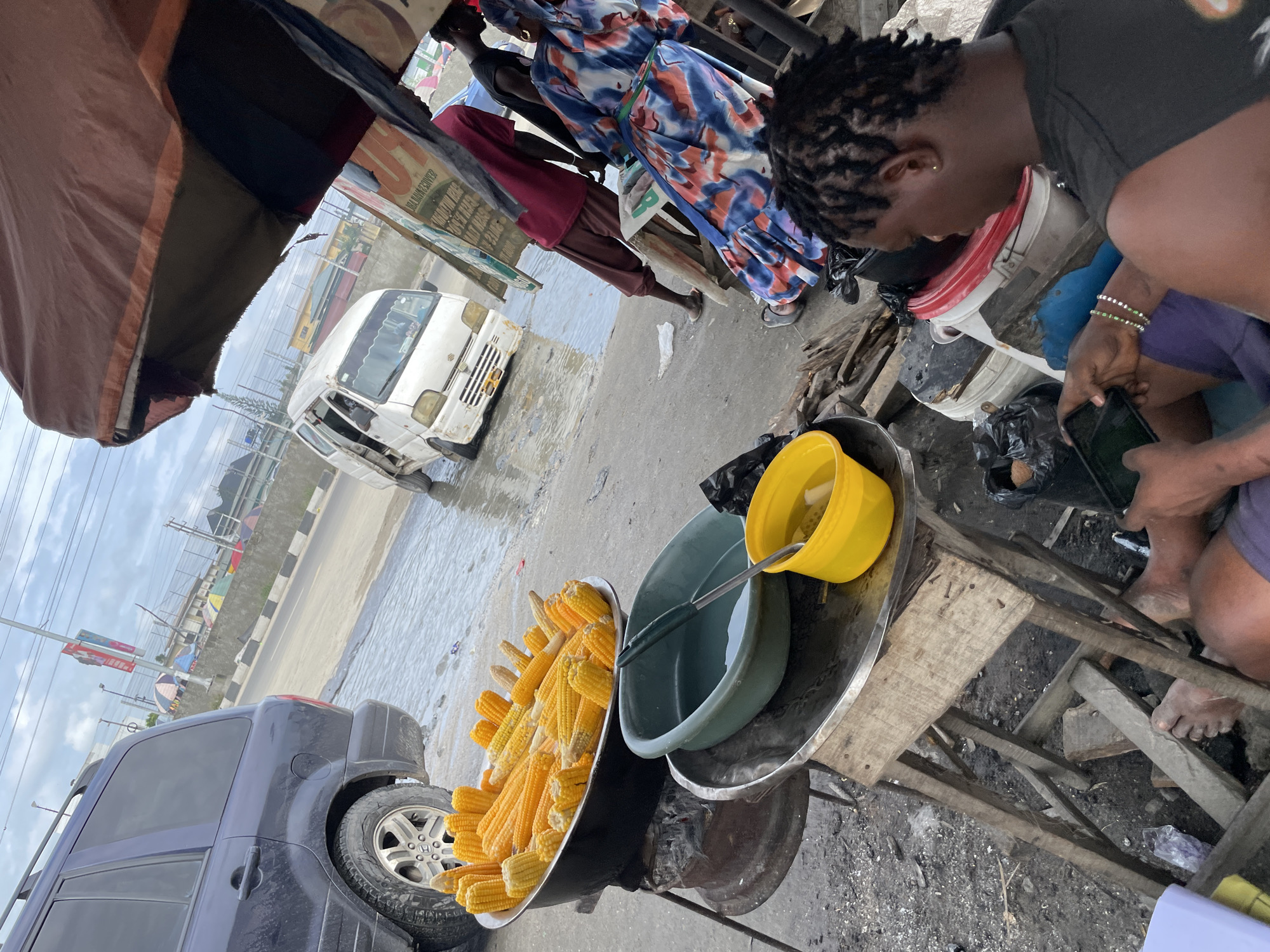 Street market in Lekki selling clothes, shoes, bags, and accessories