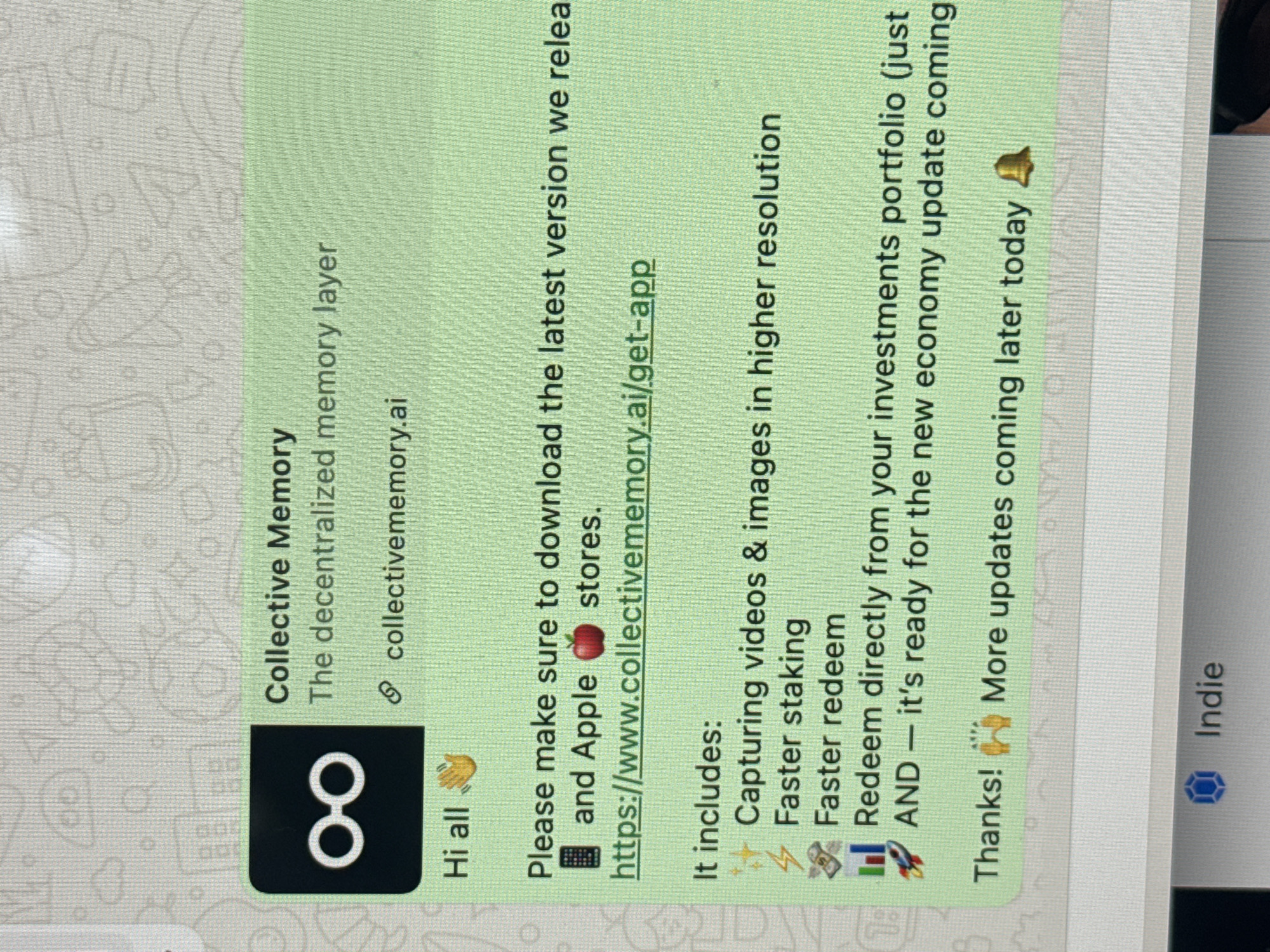 Collective Memory app promotion spotted on WhatsApp in Erba