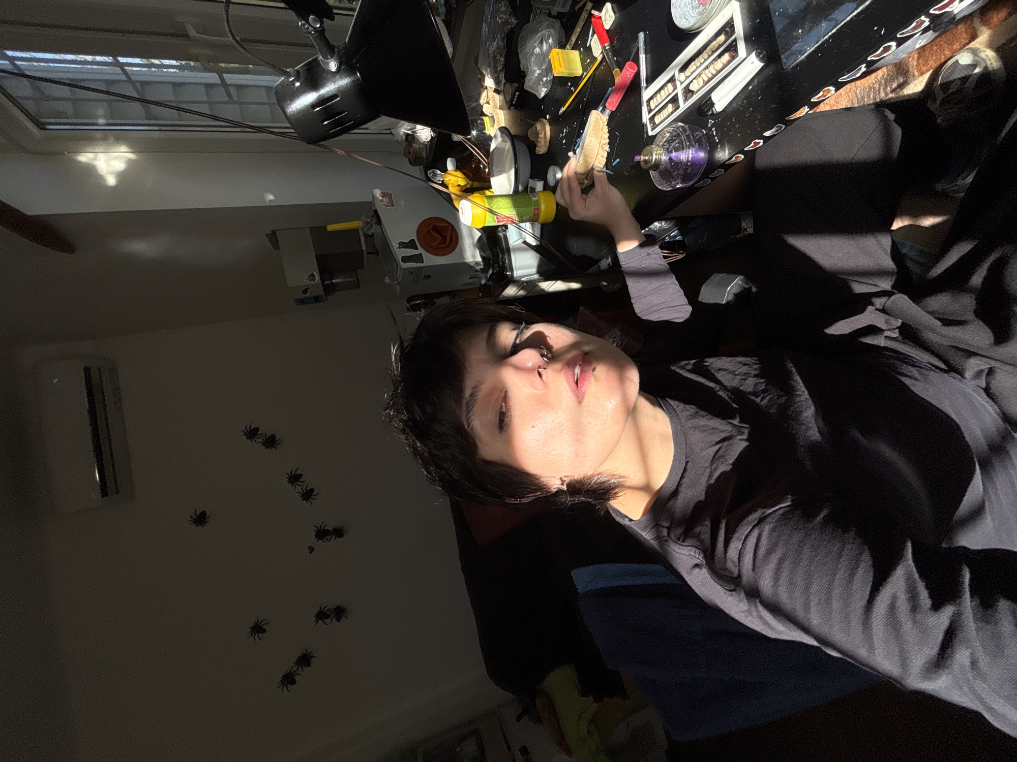 Dental technician works with casts and artificial teeth in Sofia lab