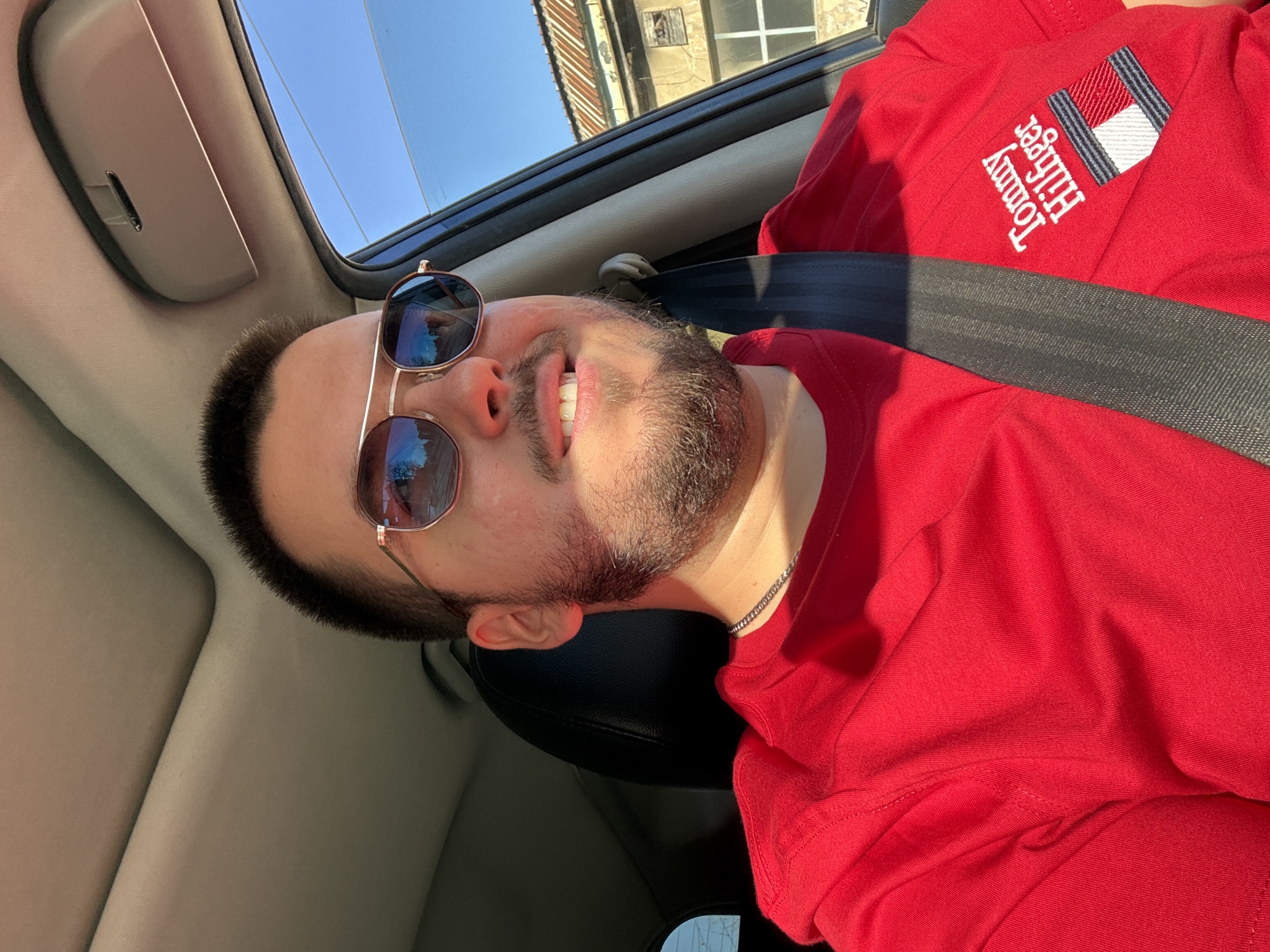 Man in red shirt observed in car in Sofia