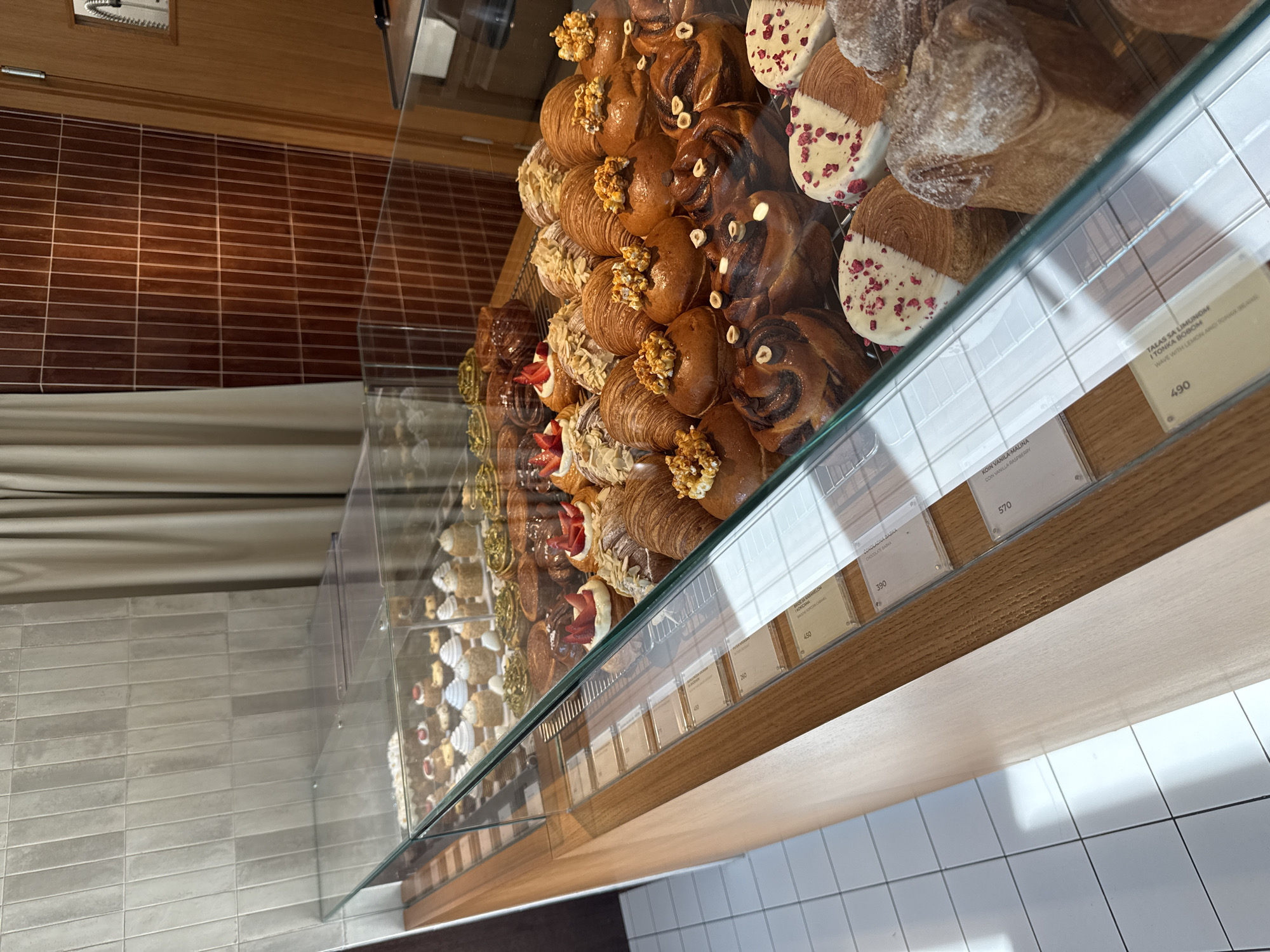 Belgrade bakery display case showcases pastries and baked goods