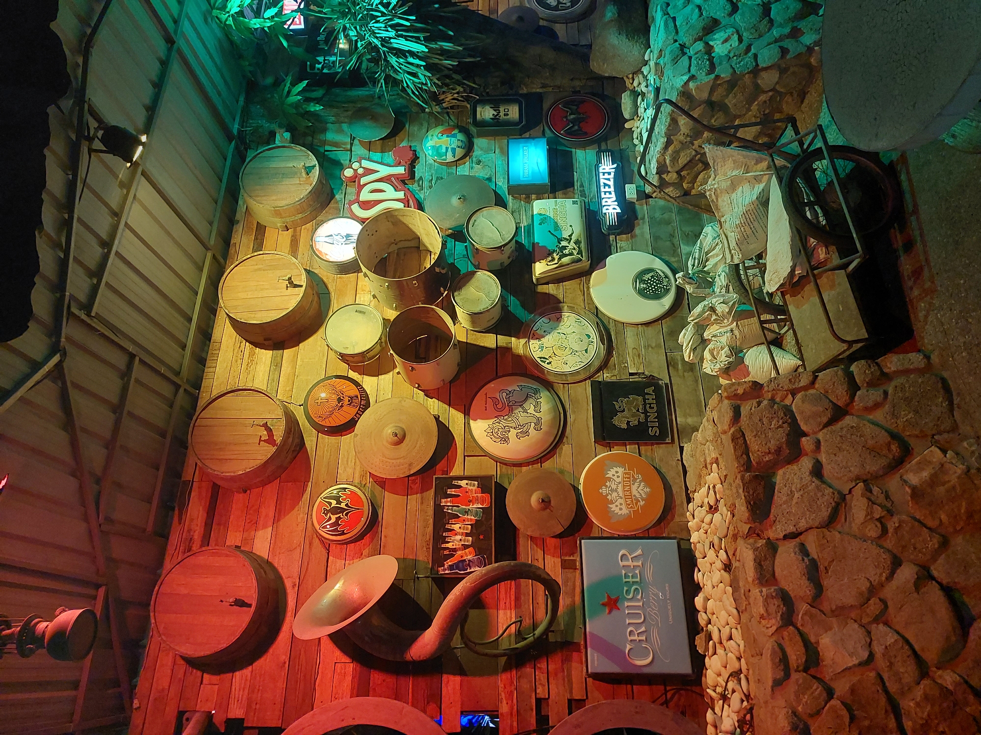 Cluttered bar wall decor at a Ko Samui venue