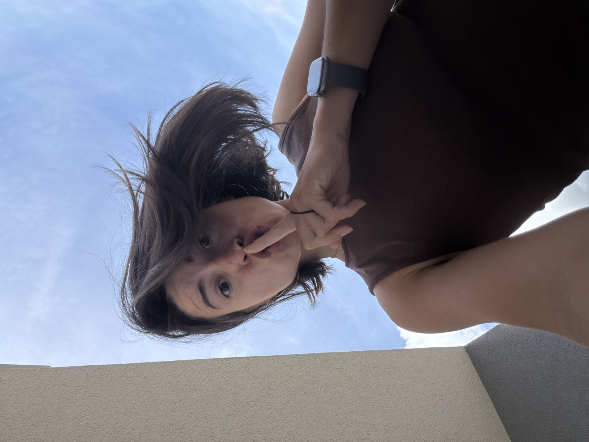 Woman spotted on balcony in Budva, Montenegro