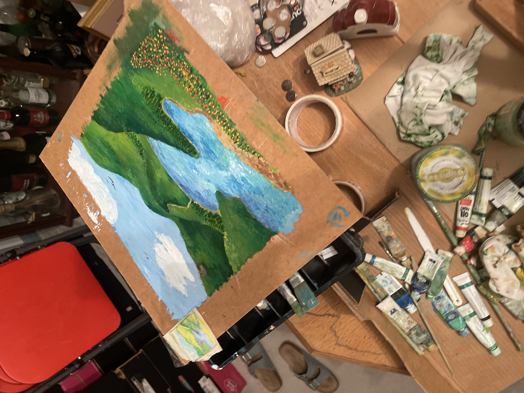 Artist's cluttered studio workspace documented in Maidstone