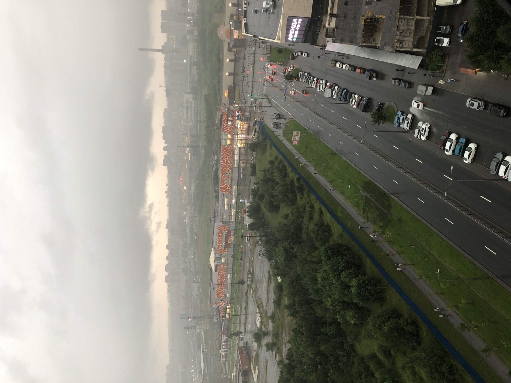 Rainy day across Parnas district's residential and commercial sprawl