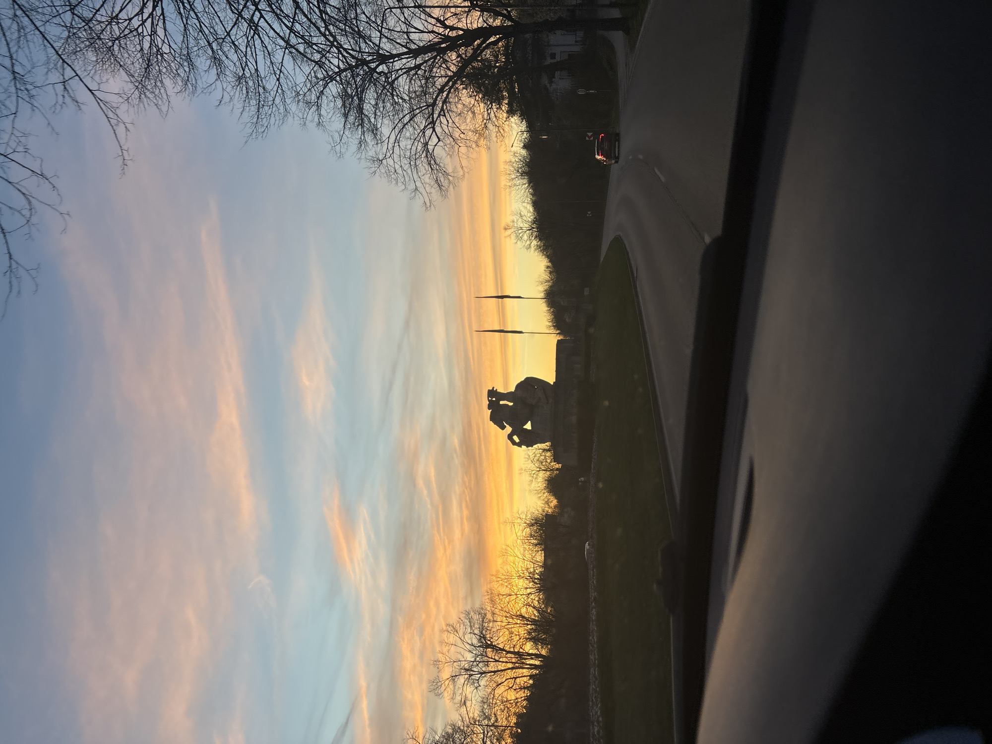 Sunset captured over city road in Gabrovo, Bulgaria