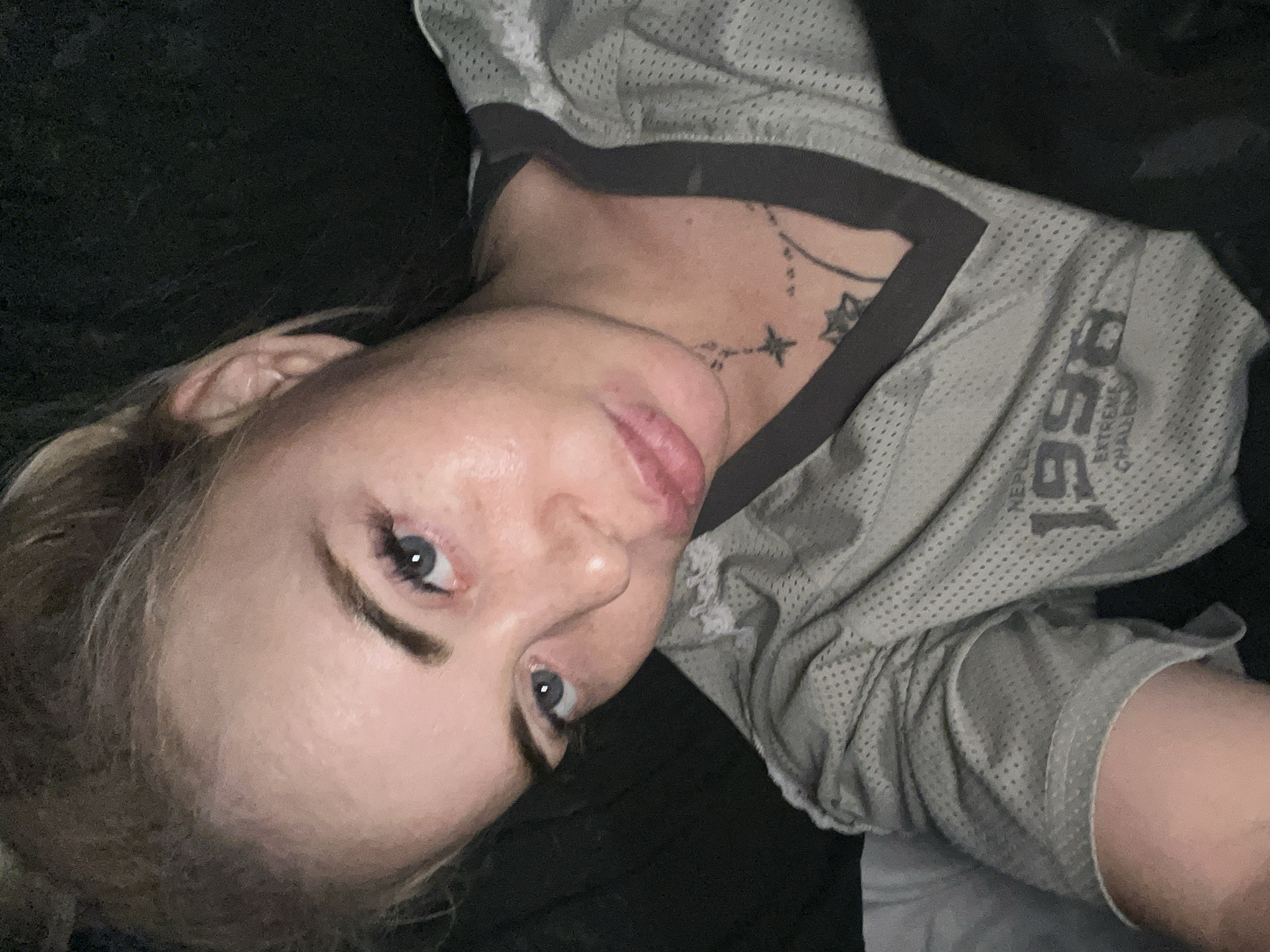 Selfie series in a grey mesh athletic jersey, multiple angles