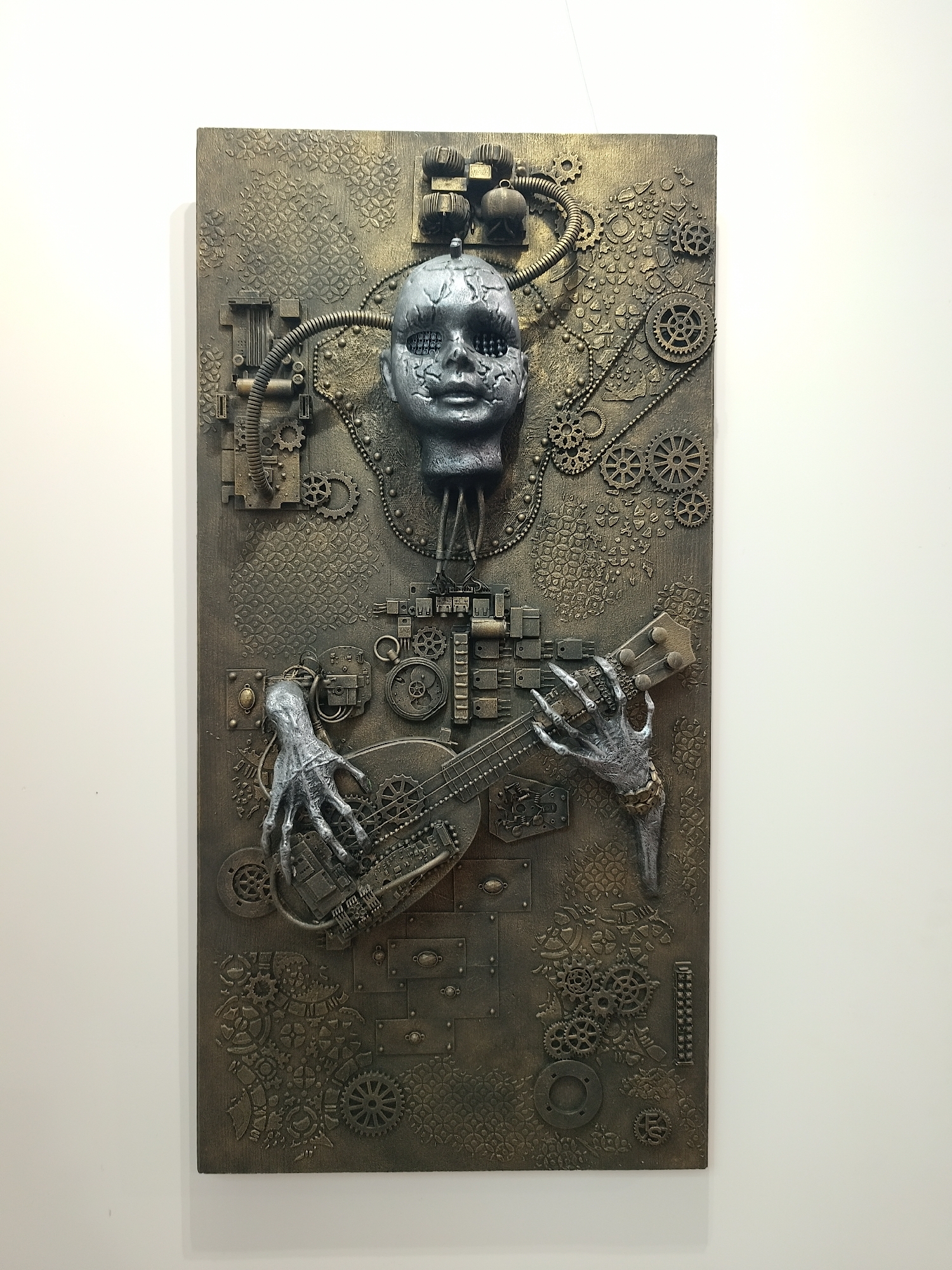 Steampunk art collection displayed at indoor exhibition venue