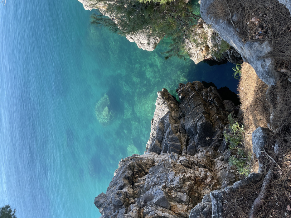 Tourist captures scenic Montenegro coastline views near Sveti Stefan