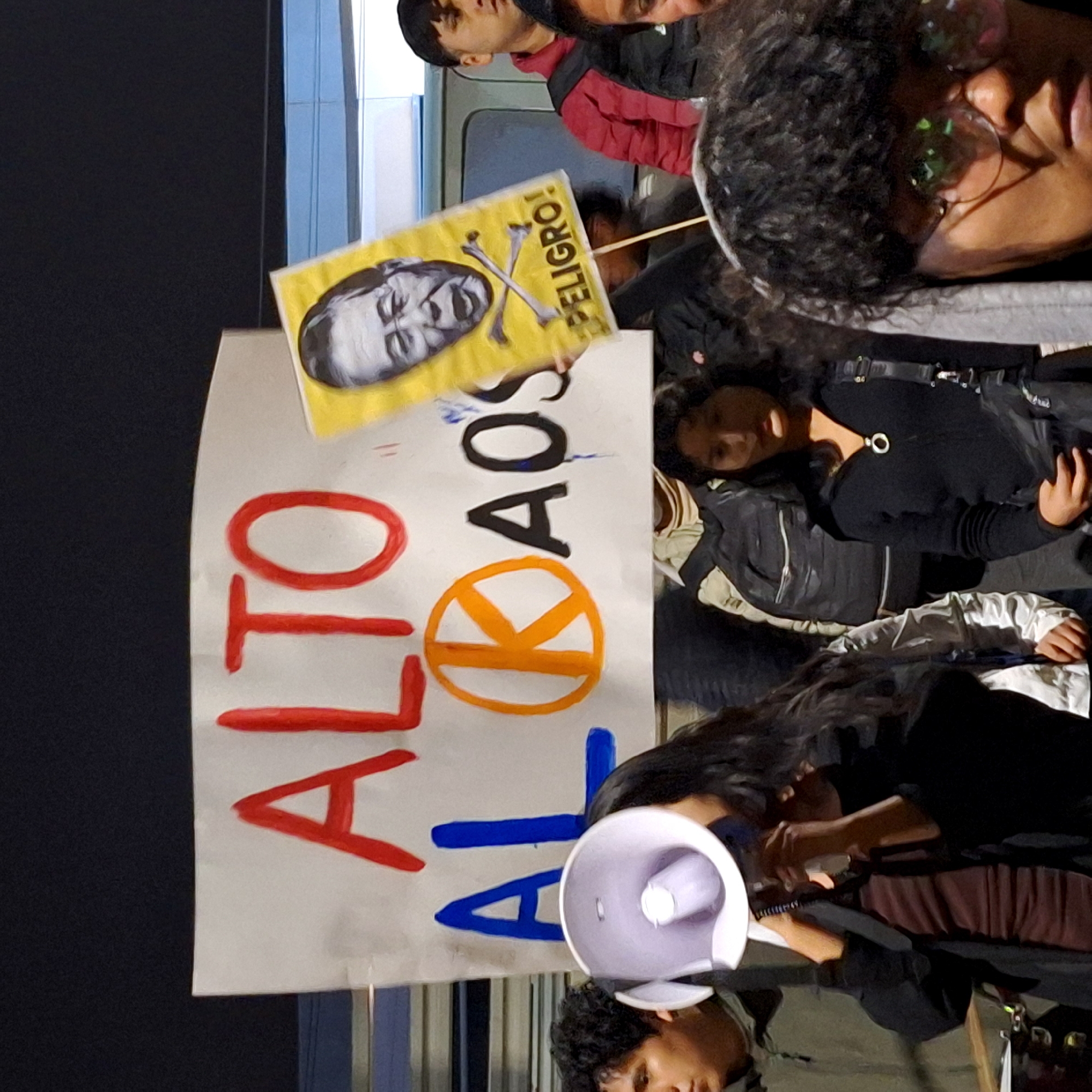 Anti-chaos protest held in Yanahuara, Peru with warning signs