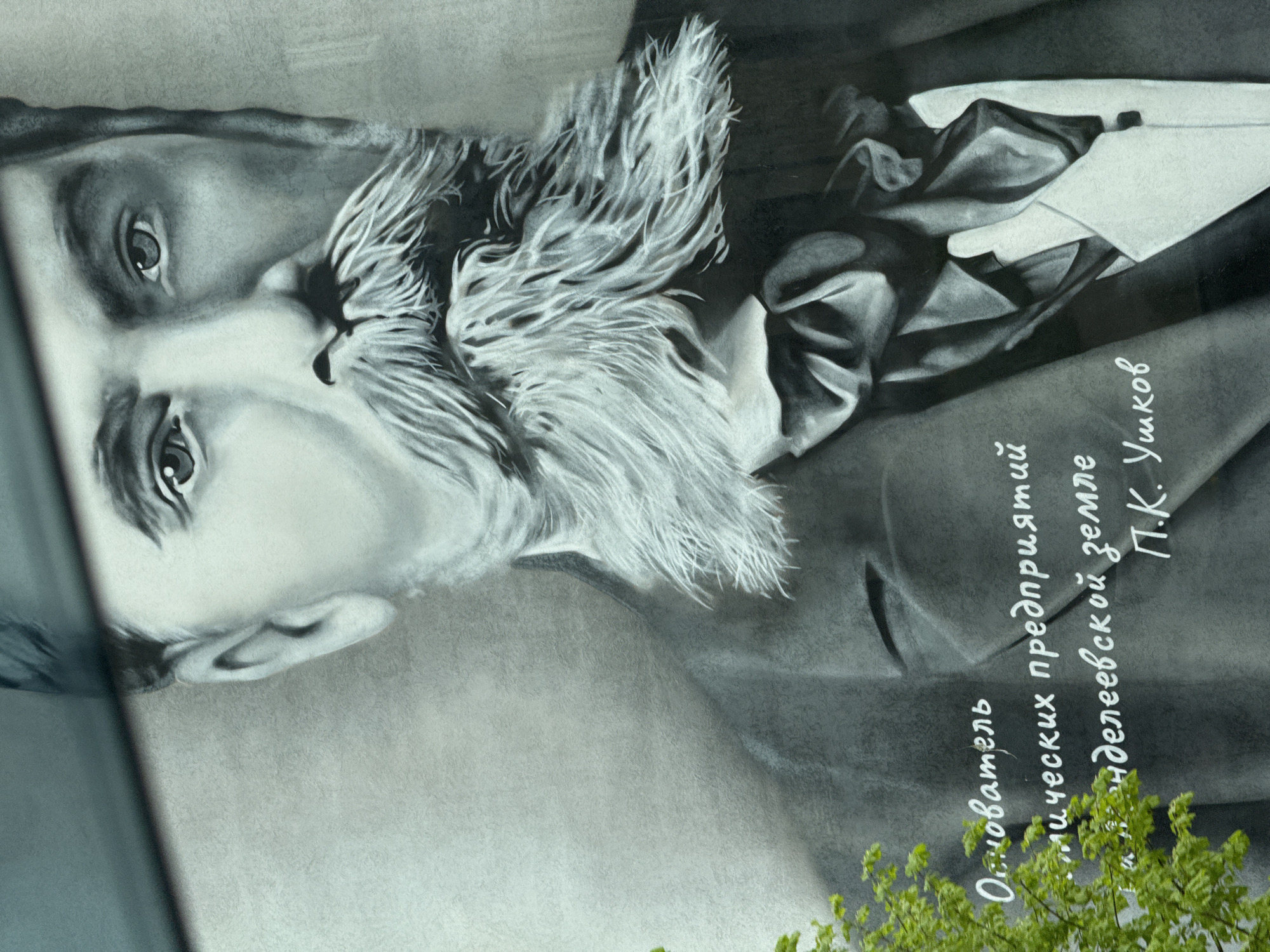 Historical mural of P.K. Ushkov observed in Mendeleyevsk, Russia