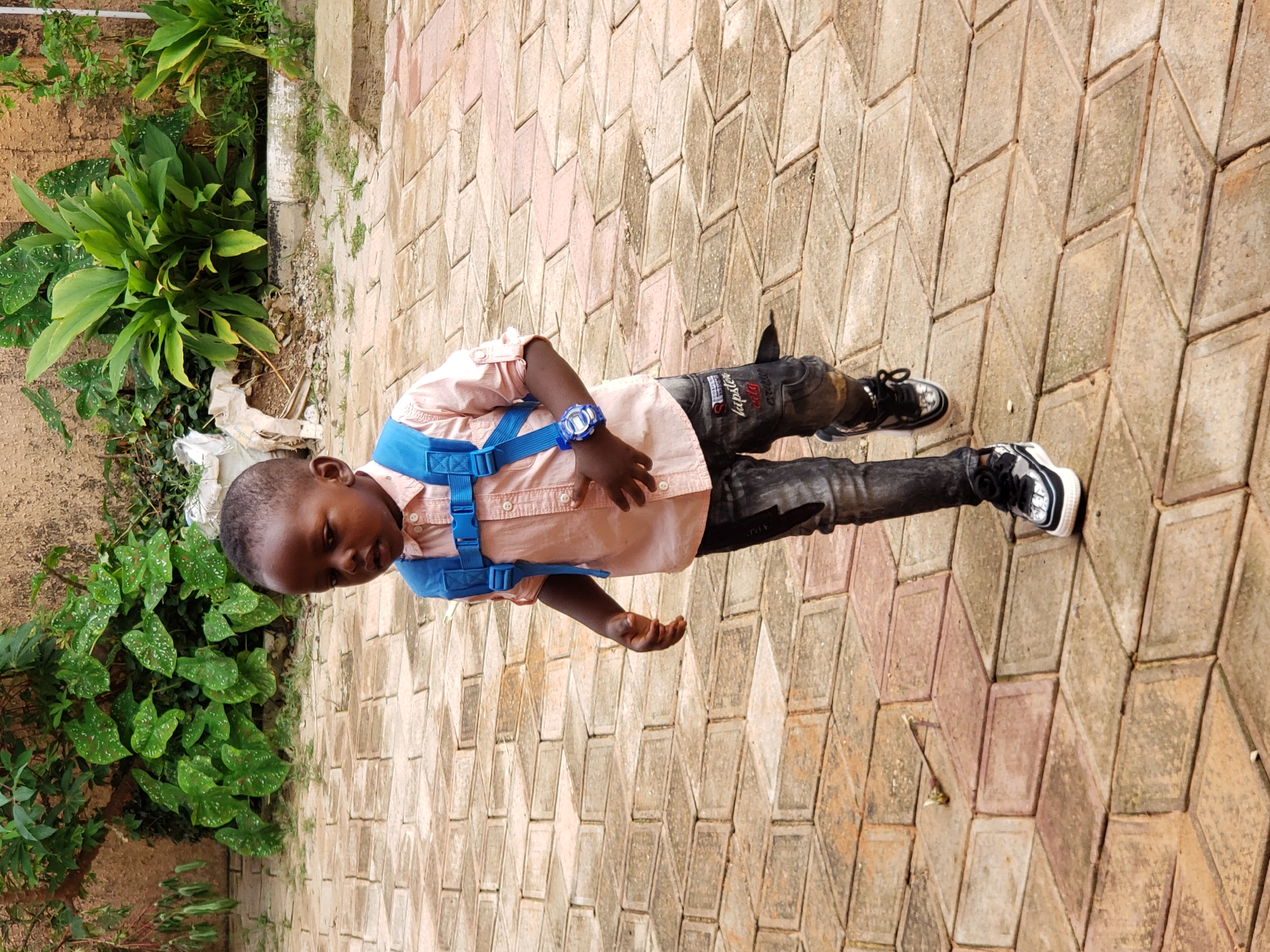 Child on a brick walkway in Sabon Tasha, Nigeria