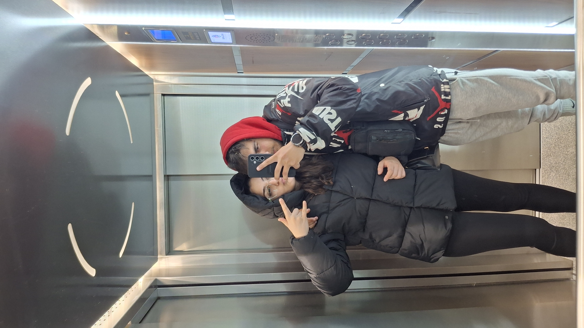 Elevator selfies captured during evening in Varna, Bulgaria